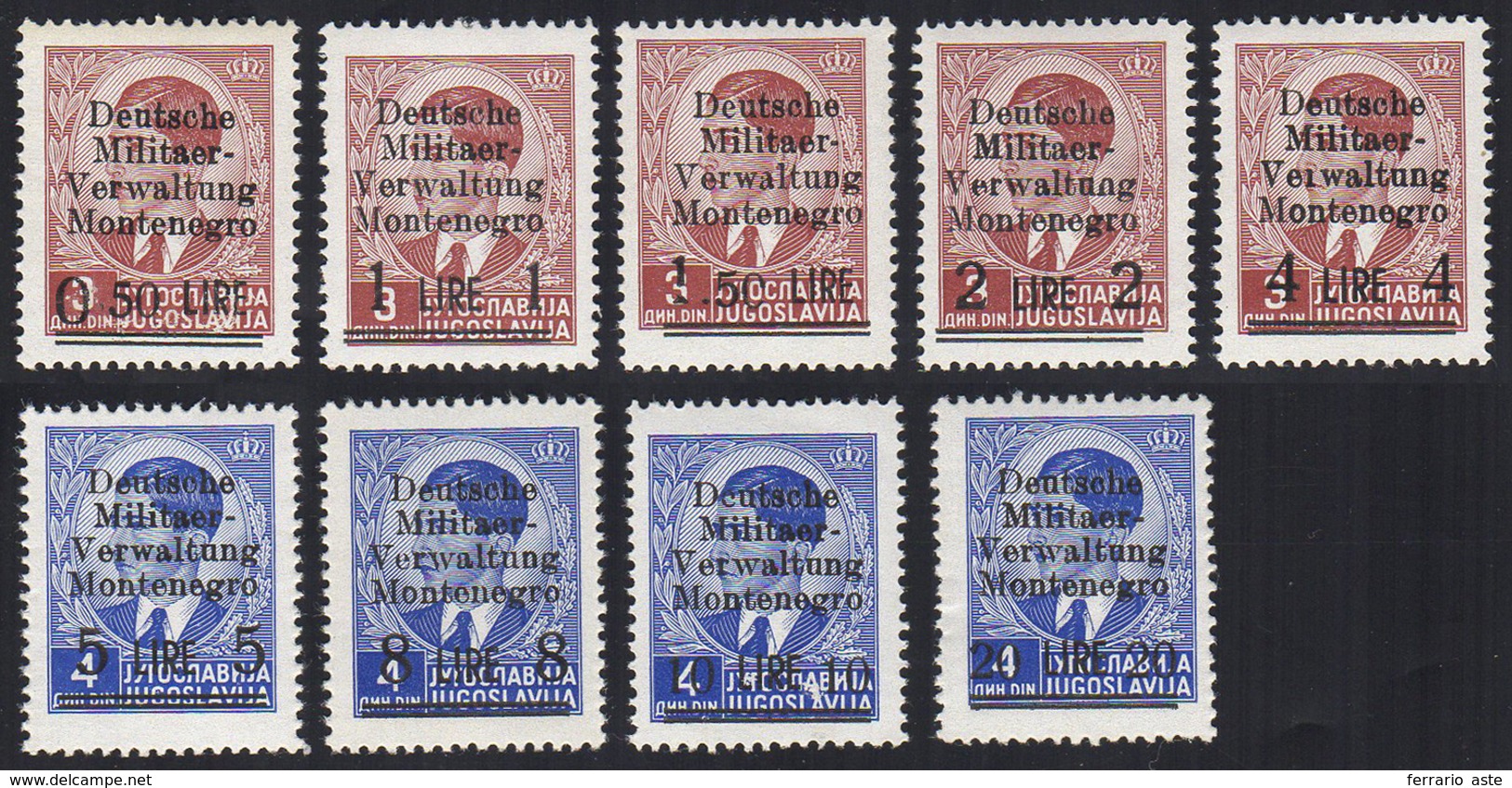 MONTENEGRO 1943 - Soprastampati Amministrazione Militare Tedesca (1/9), Gomma Integra, Perfetti. ... - Andere & Zonder Classificatie