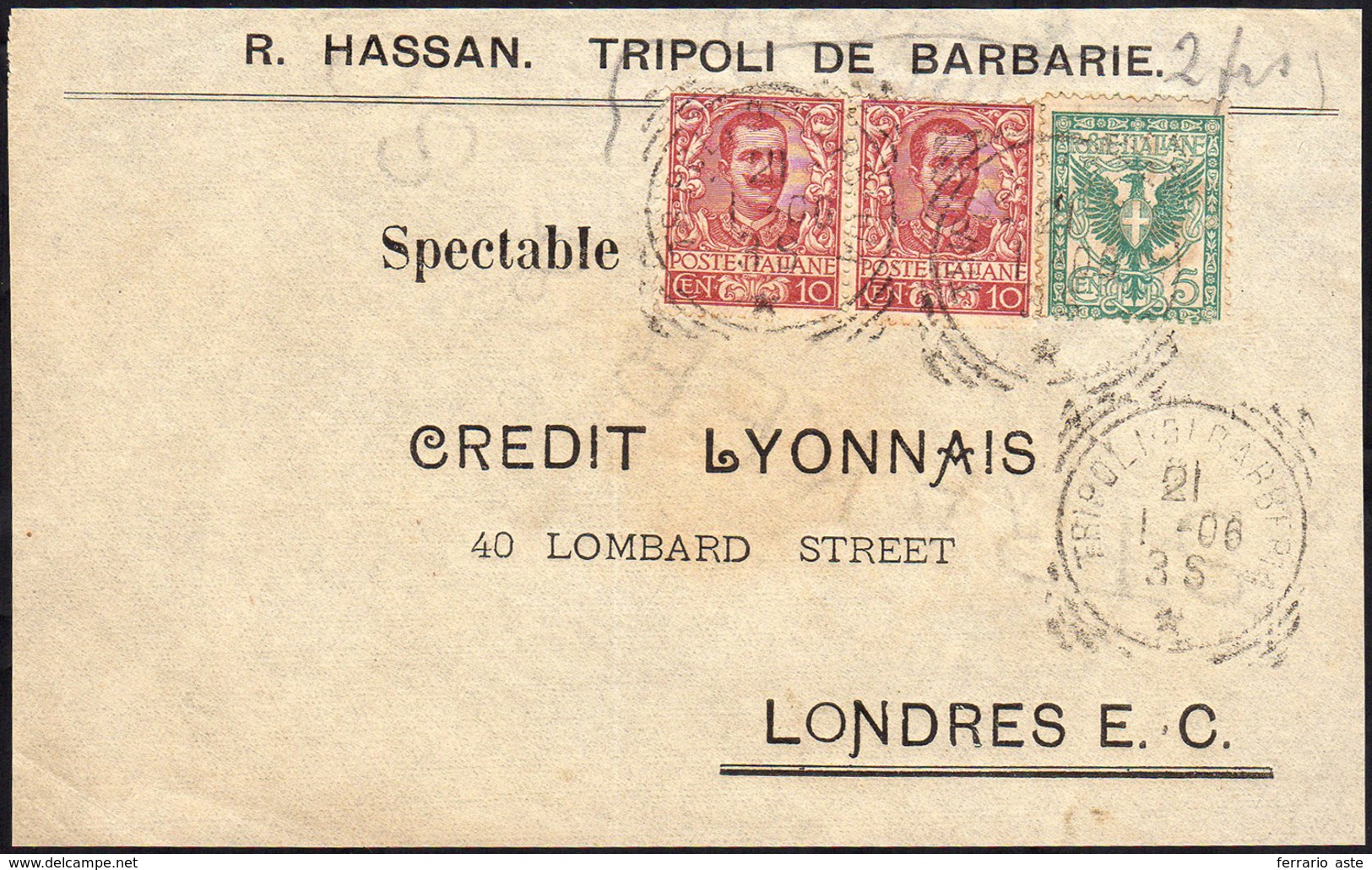 TRIPOLI DI BARBERIA 1906 - 5 Cent., 10 Cent. Floreale, Coppia (Regno 70/71), Ottimo Stato, Su Fronte... - Andere & Zonder Classificatie