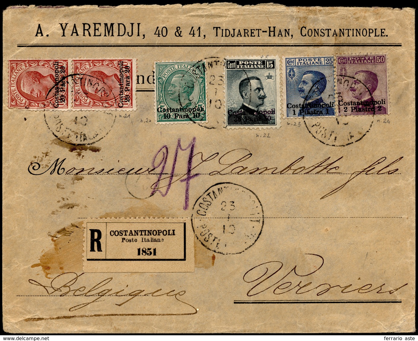 COSTANTINOPOLI 1910 - 10 P. Su 5 Cent., 20 P. Su 10 Cent., Coppia, 30 P. Su 15 Cent., 1 P. Su 25 Cen... - Andere & Zonder Classificatie