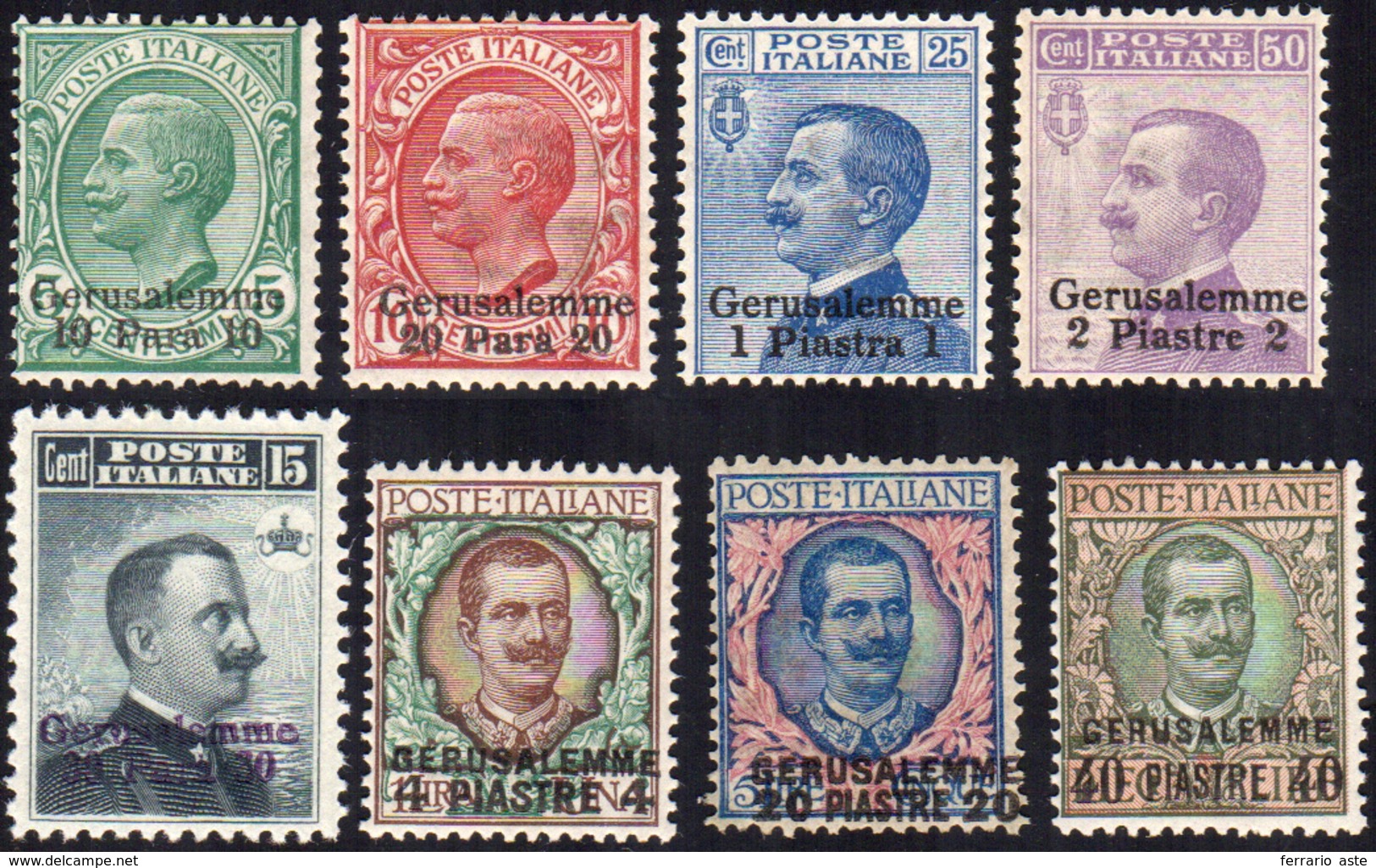 GERUSALEMME 1909/11 - Soprastampati (1/8), Gomma Integra, Perfetti. Cert. Raybaudi Per Il N. 7. ... - Andere & Zonder Classificatie