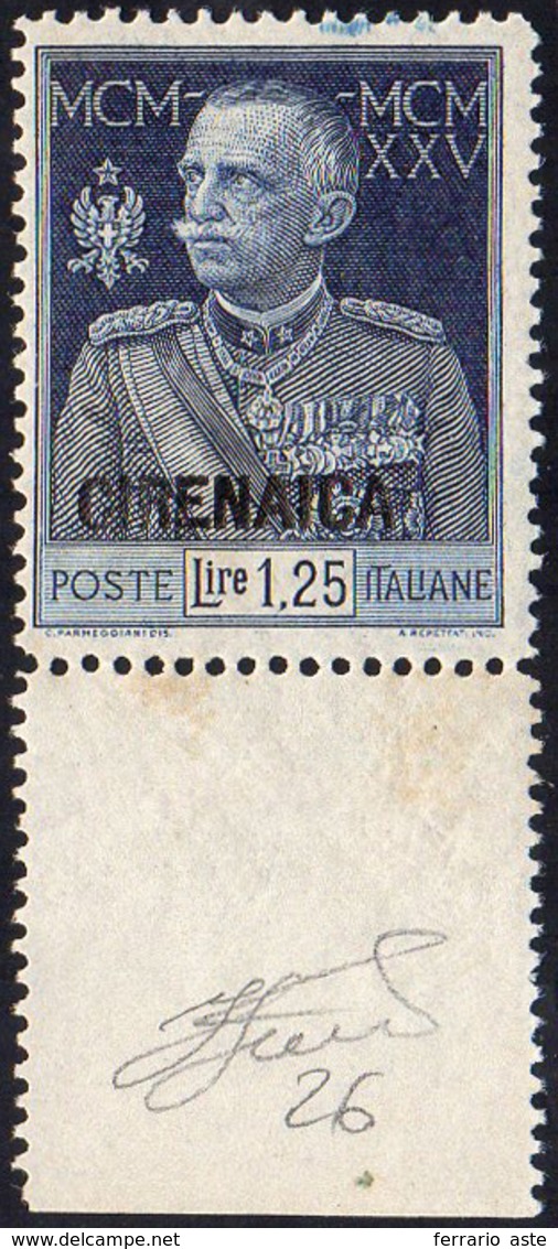 1925 - 1,25 Lire Giubileo, Dent. 13 1/2 (26), Bordo Di Foglio In Basso, Gomma Integra, Perfetto. Fer... - Cirenaica