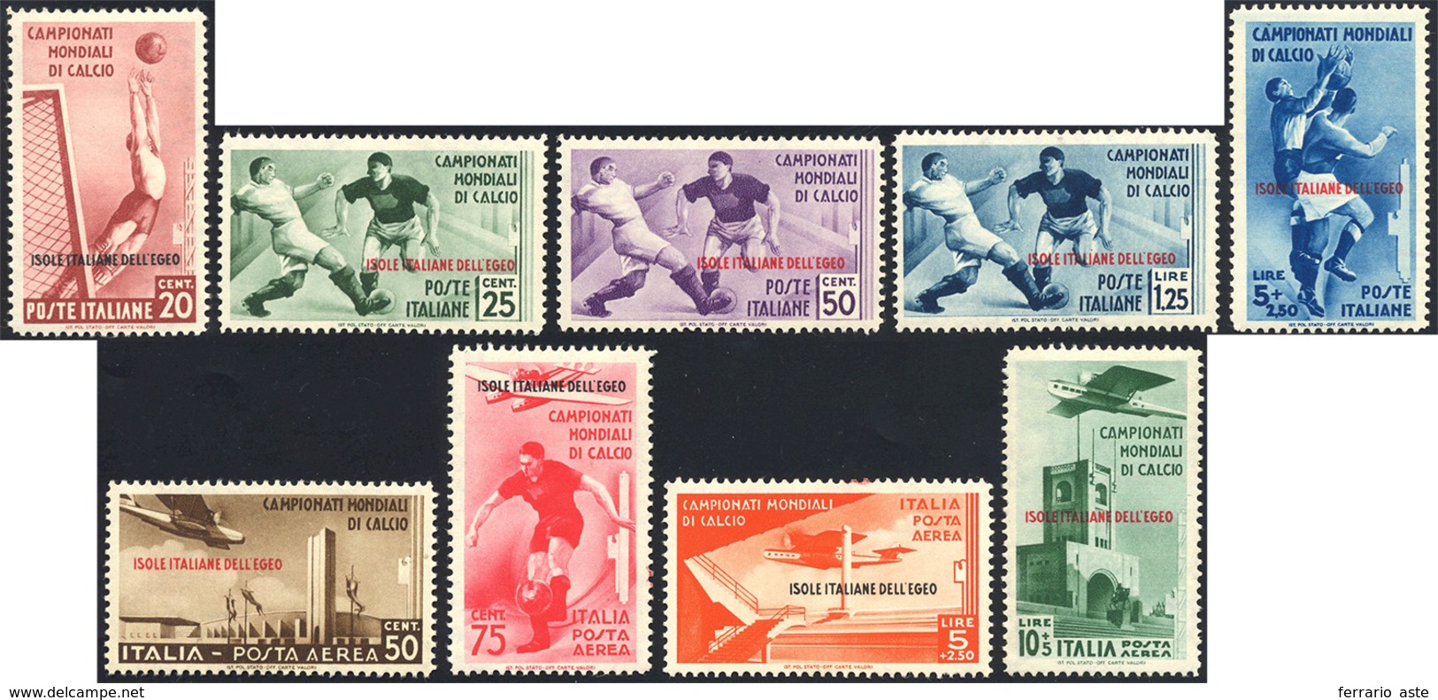 1934 - Mondiali Di Calcio (75/79+A), Gomma Integra, Perfetti, Lievi Imbrunimenti Su Alcuni Valori Di... - Egée