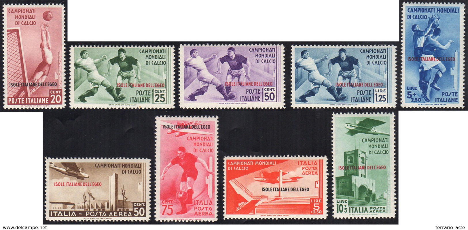 1934 - Mondiali Di Calcio (75/79+A), Gomma Originale, Perfetti. ... - Egée