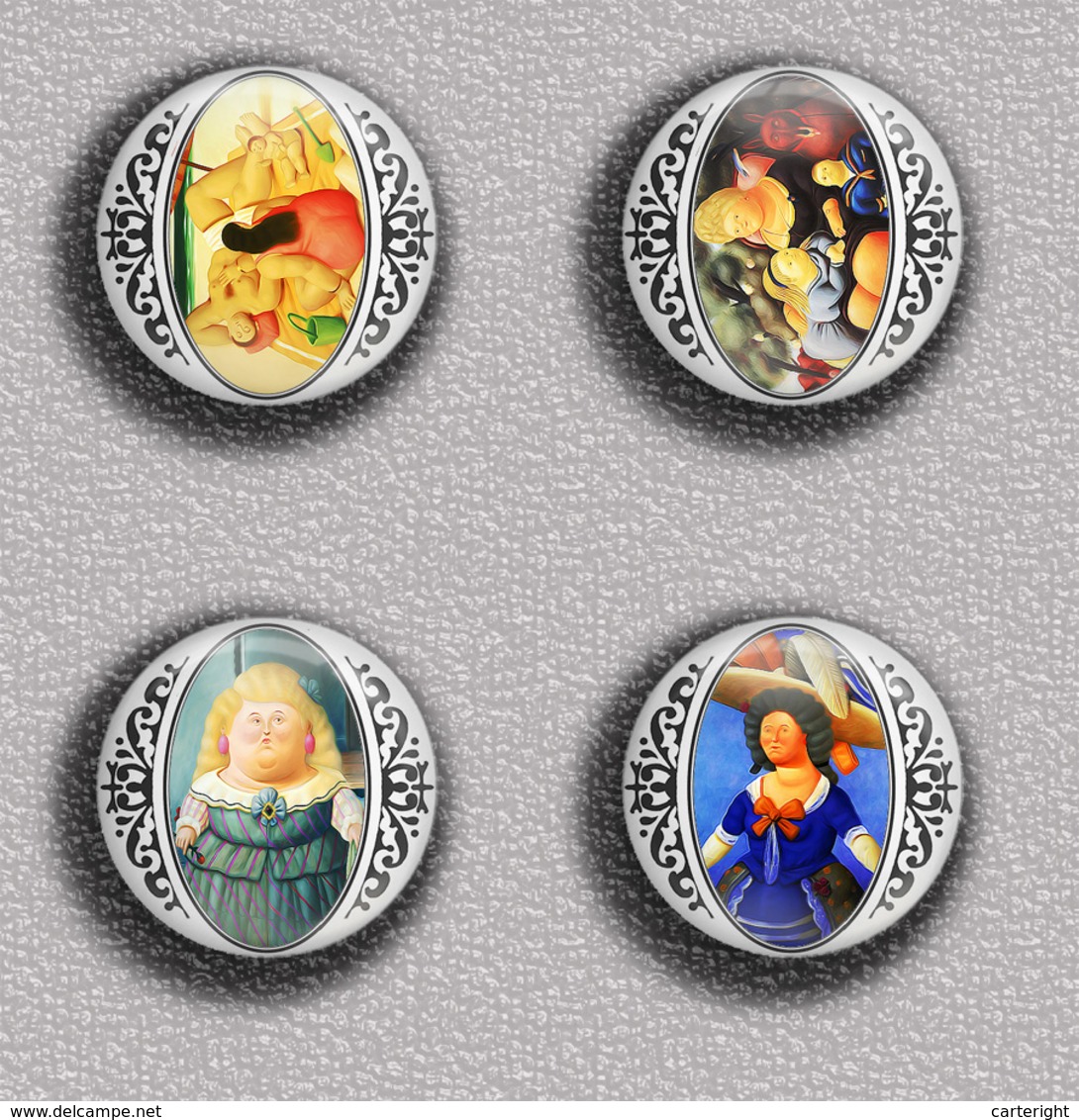 Fernando Botero Painting Fan ART BADGE BUTTON PIN SET 4 (1inch/25mm Diameter) 35 DIFF - Otros & Sin Clasificación