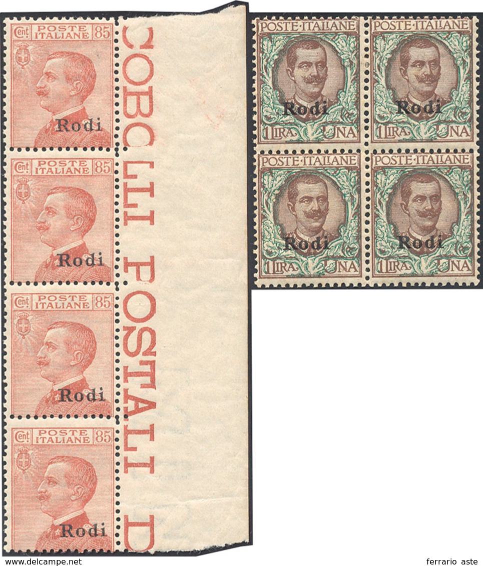 RODI 1922/23 - 85 Cent E 1 Lira (13/14), Quattro Esemplari, Gomma Originale Integra, Lieve Traccia D... - Egée