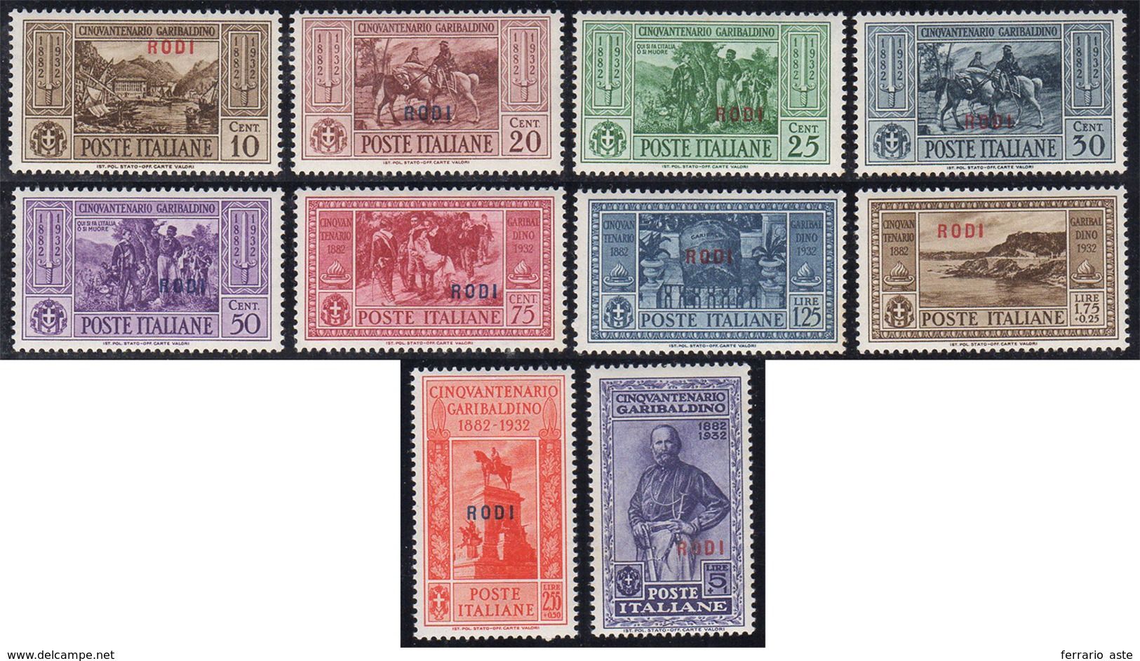 RODI 1932 -Garibaldi (20/29), Gomma Integra, Perfetti. ... - Egée