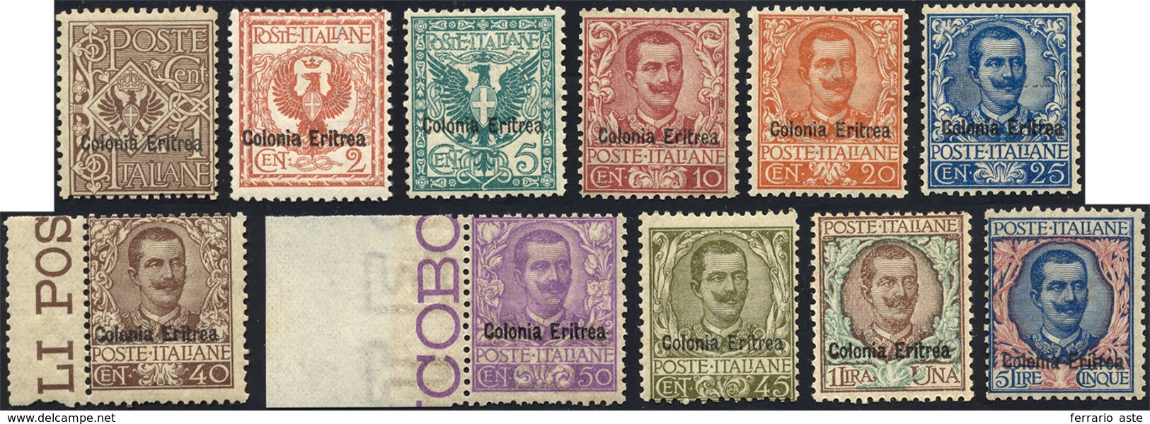 1903 - Floreale Soprastampati (19/29), Gomma Integra, Perfetti. Cert. Sorani Per Il 25 Cent. ... - Eritrea