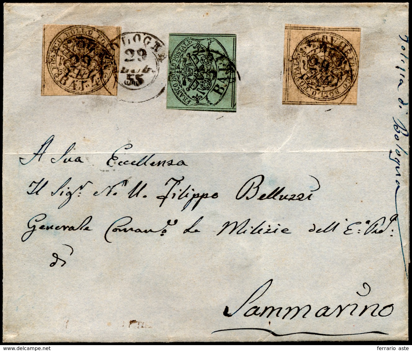 INCOMING MAIL 1855 - 1 Baj Verde Grigiastro, 4 Baj Bruno Grigio Chiaro, Inchiostro Grigio Oleoso (2,... - ...-1877 Voorfilatelie