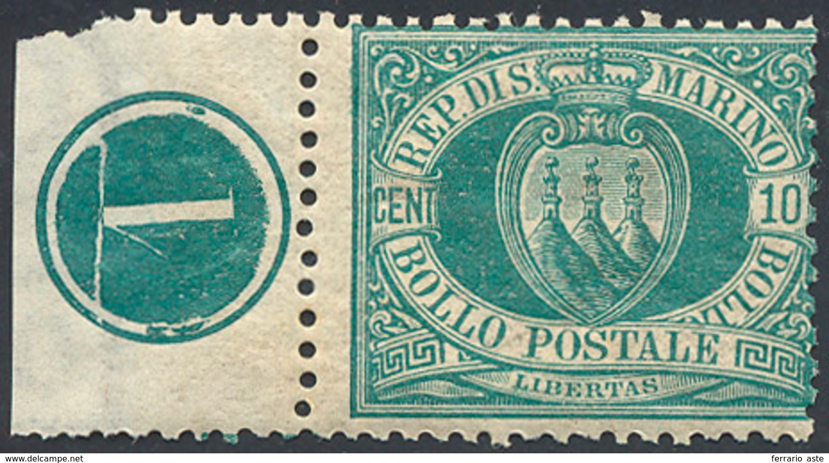 1892 - 10 Cent. Verde Stemma (14), NUMERO DI TAVOLA, Gomma Originale Integra, Perfetto. ... - Andere & Zonder Classificatie