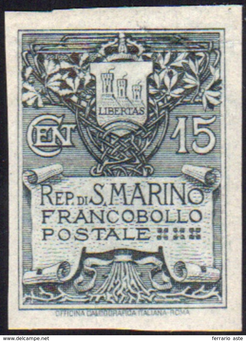 1907 - 15 Cent. Stemma, Fondo Grigio Non Dentellato (48a), Gomma Originale, Perfetto. Ferrario. ... - Andere & Zonder Classificatie