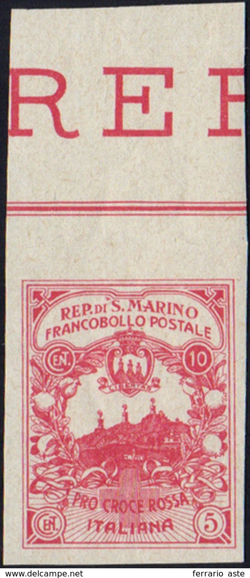 1916 - 10 + 5 Cent. Croce Rossa, Non Dentellato (CEI 50Aa, € 1.500), Bordo Di Foglio, Gomma Integra,... - Andere & Zonder Classificatie