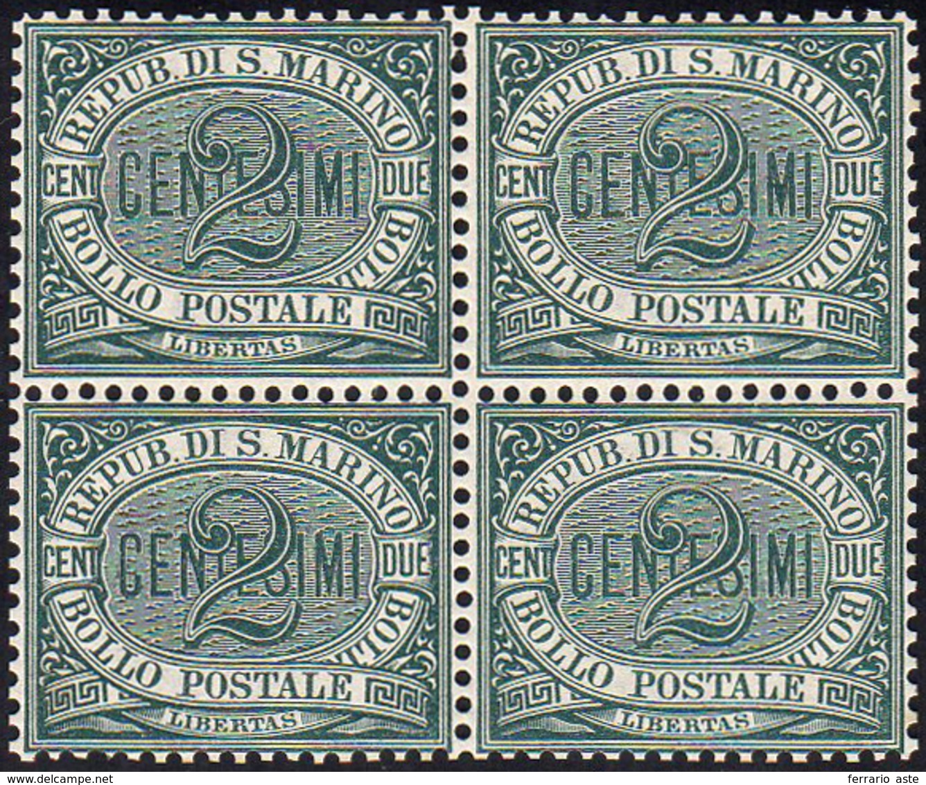 1877 - 2 Cent. Verde Cifra (1), Ottima Centratura, Blocco Di Quattro, Gomma Integra, Perfetto. Bello... - Andere & Zonder Classificatie