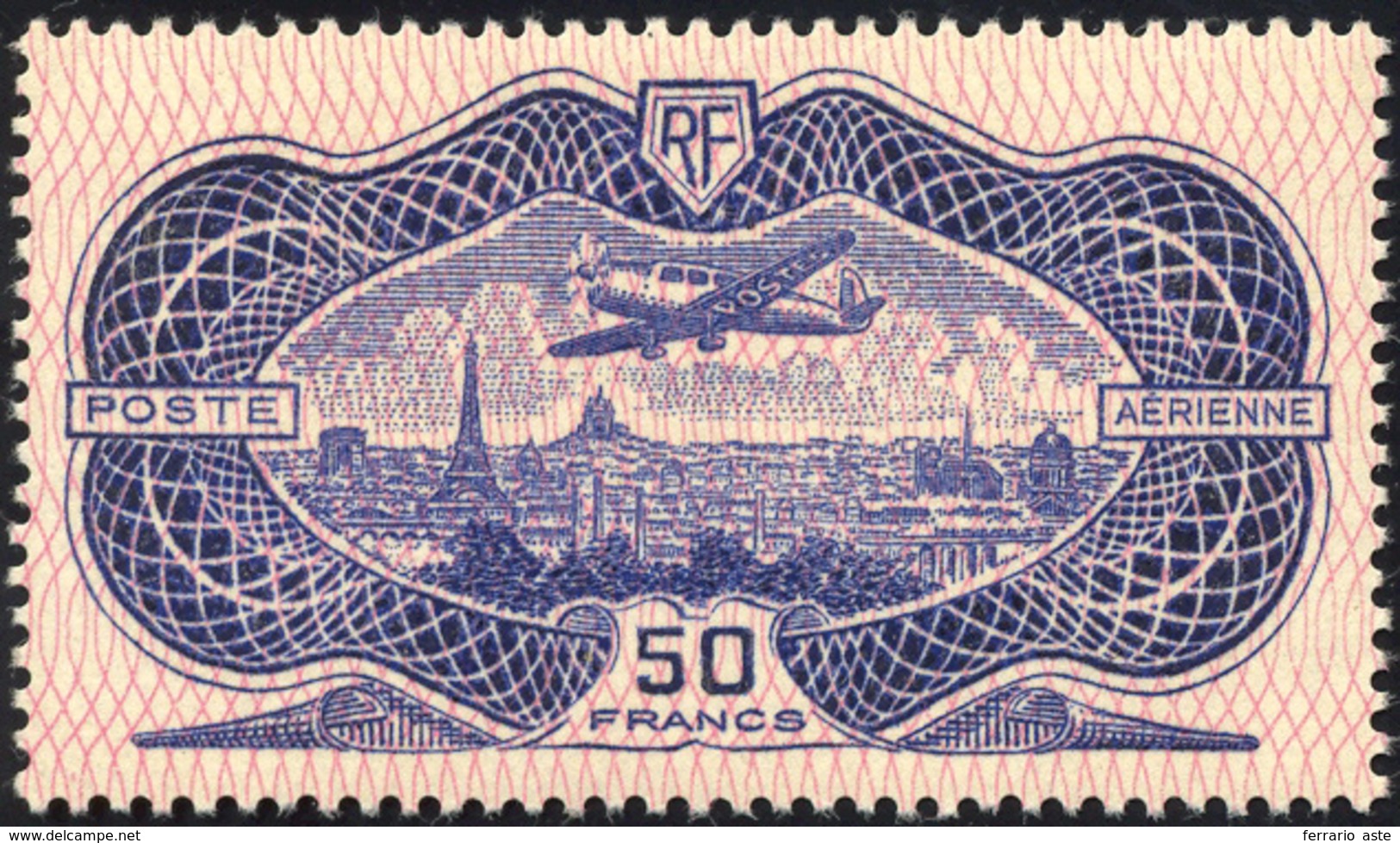 FRANCIA POSTA AEREA 1936 - 50 Fr. Burelè (A15), Gomma Integra, Perfetto. Bello! Cert. Raybaudi. ... - Andere-Europa