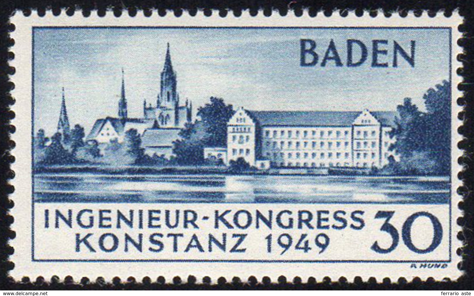 GERMANIA OCC. FRANCESE BADEN 1949 - 30 P. Congresso Ingegneri, II Tiratura (46a), Gomma Integra, Per... - Andere-Europa