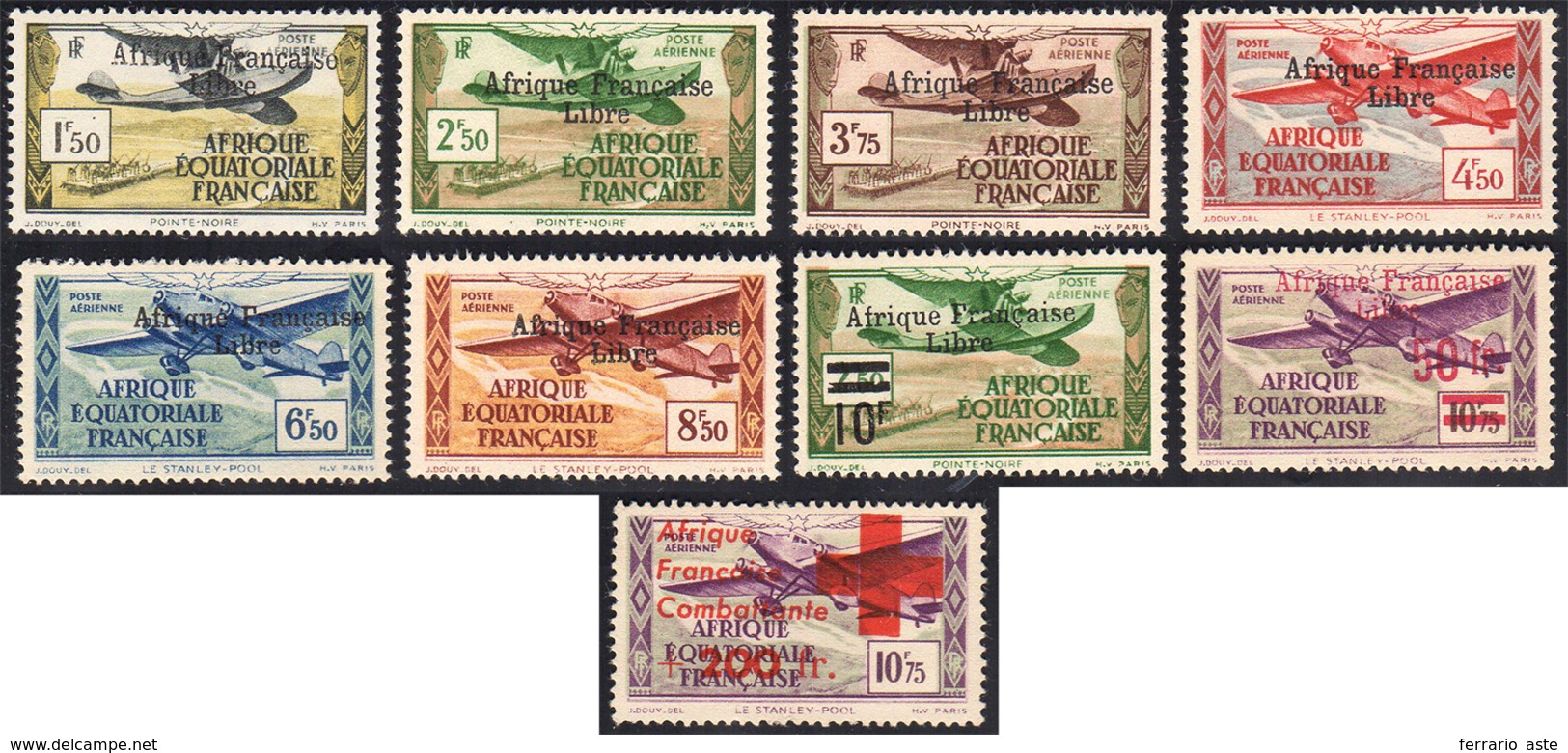 AFRICA EQUATORIALE POSTA AEREA 1940/43 - Soprastampati "Afrique Francaise Libre" (A14/21,A29), Gomma... - Andere & Zonder Classificatie