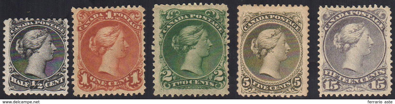 CANADA 1868/90 - Regina Vittoria, Cinque Valori (17A, 18, 20, 22, 25), Gomma Originale, Perfetti. A.... - Andere & Zonder Classificatie