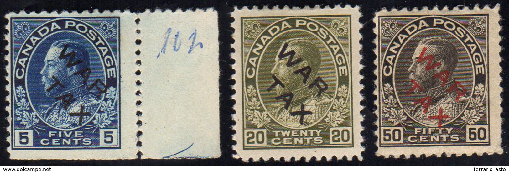 CANADA 1915 - Soprastampati "war Tax" (102/104), Gomma Originale, Integra Per Il 5 Cent., Perfetti. ... - Andere & Zonder Classificatie