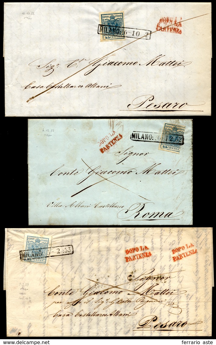 LOMBARDO VENETO 1852/1855 - Ventisei Lettere Affrancate Con 45 Cent. (10/12), Da Milano A Pesaro, In... - Andere & Zonder Classificatie