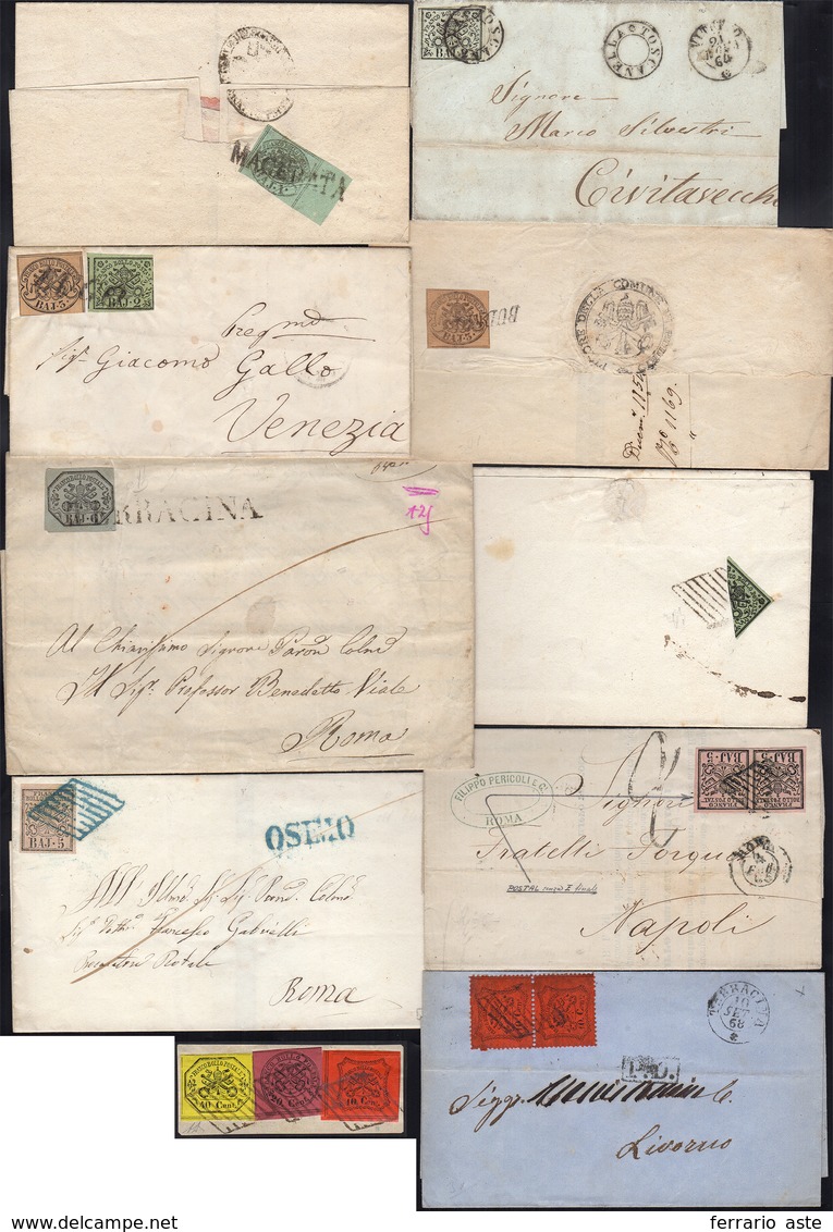 PONTIFICIO 1852/1870 - Bell'insieme Di 16 Lettere E Due Frammenti Con Affrancature, Anche Di Pregio,... - Andere & Zonder Classificatie