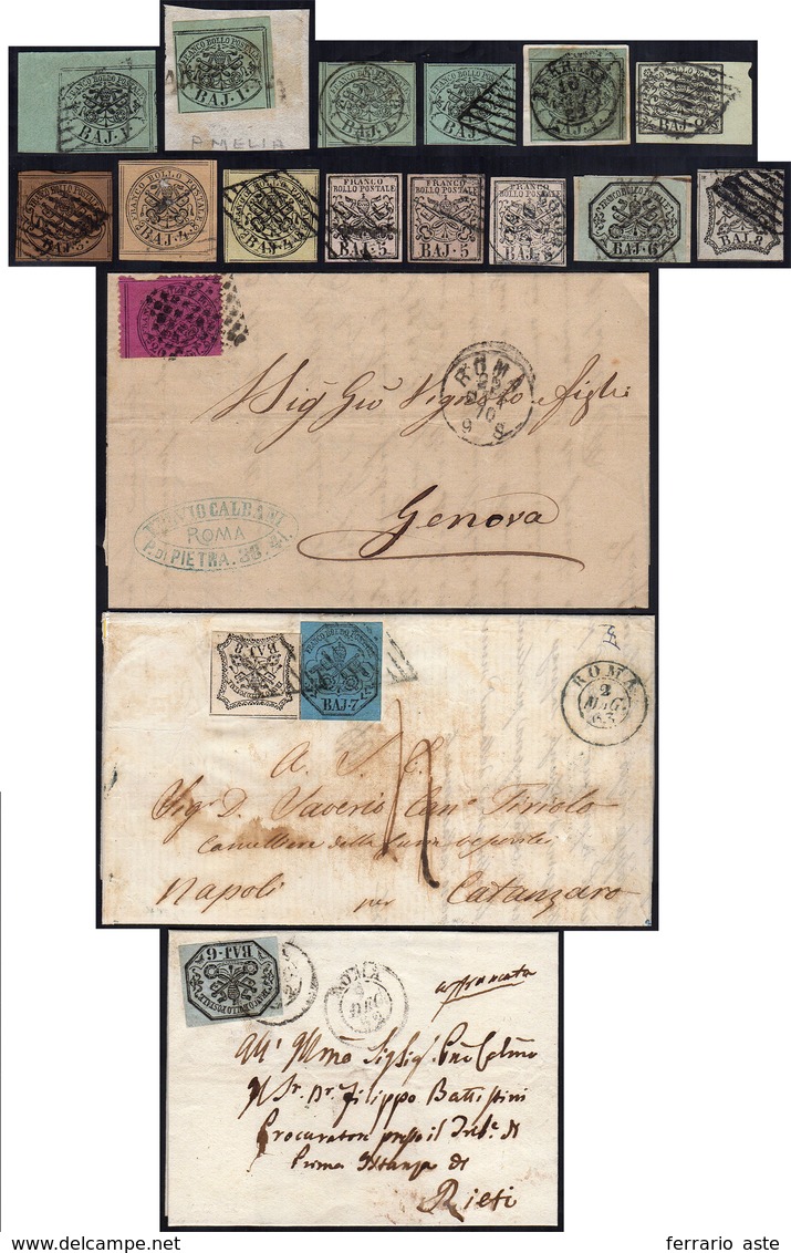 PONTIFICIO 1852/1870 - Lotto Di 14 Esemplari Usati, Tutti Della I Emissione, E Tre Lettere. Notati: ... - Andere & Zonder Classificatie