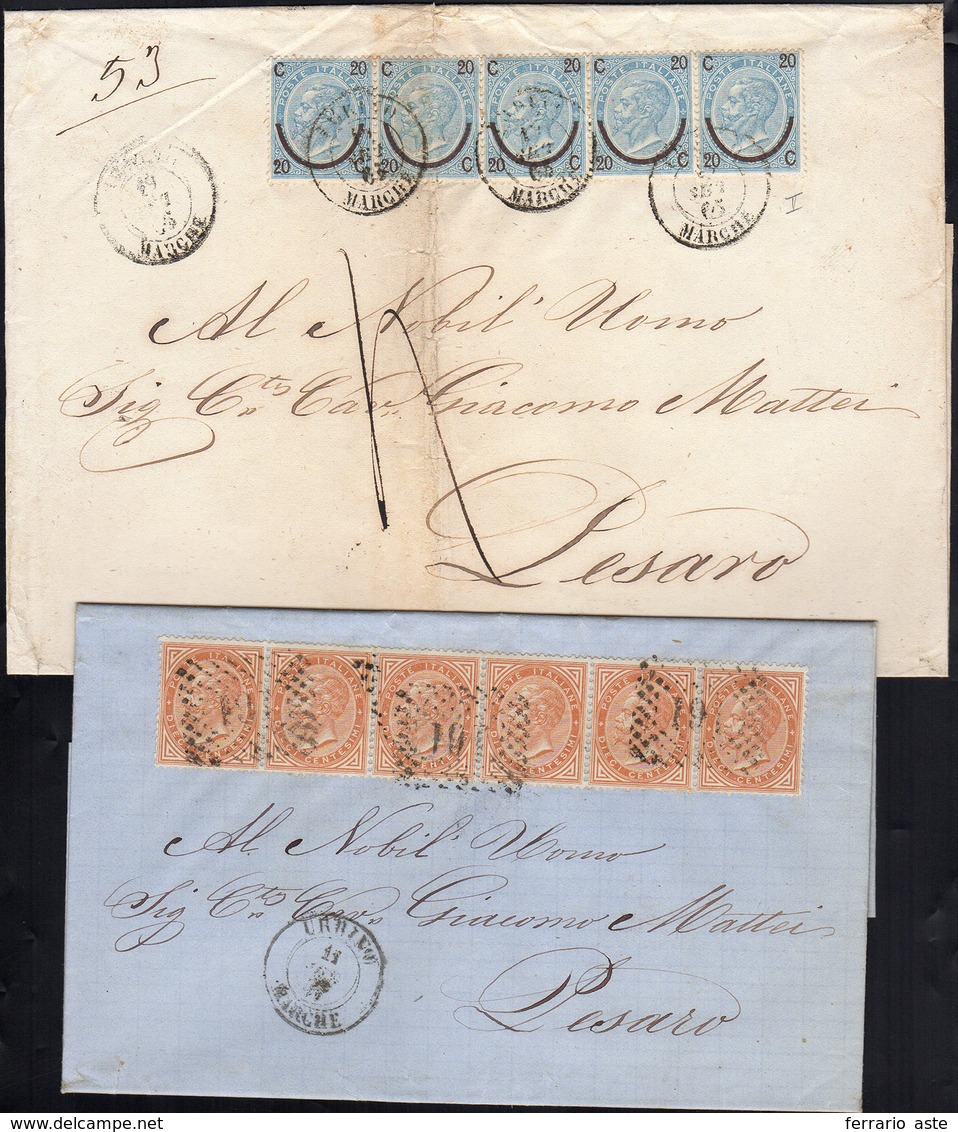 REGNO D'ITALIA 1865/1867 - Due Belle Affrancature De La Rue Su Lettera: 10 Cent., Striscia Di Sei, P... - Andere & Zonder Classificatie