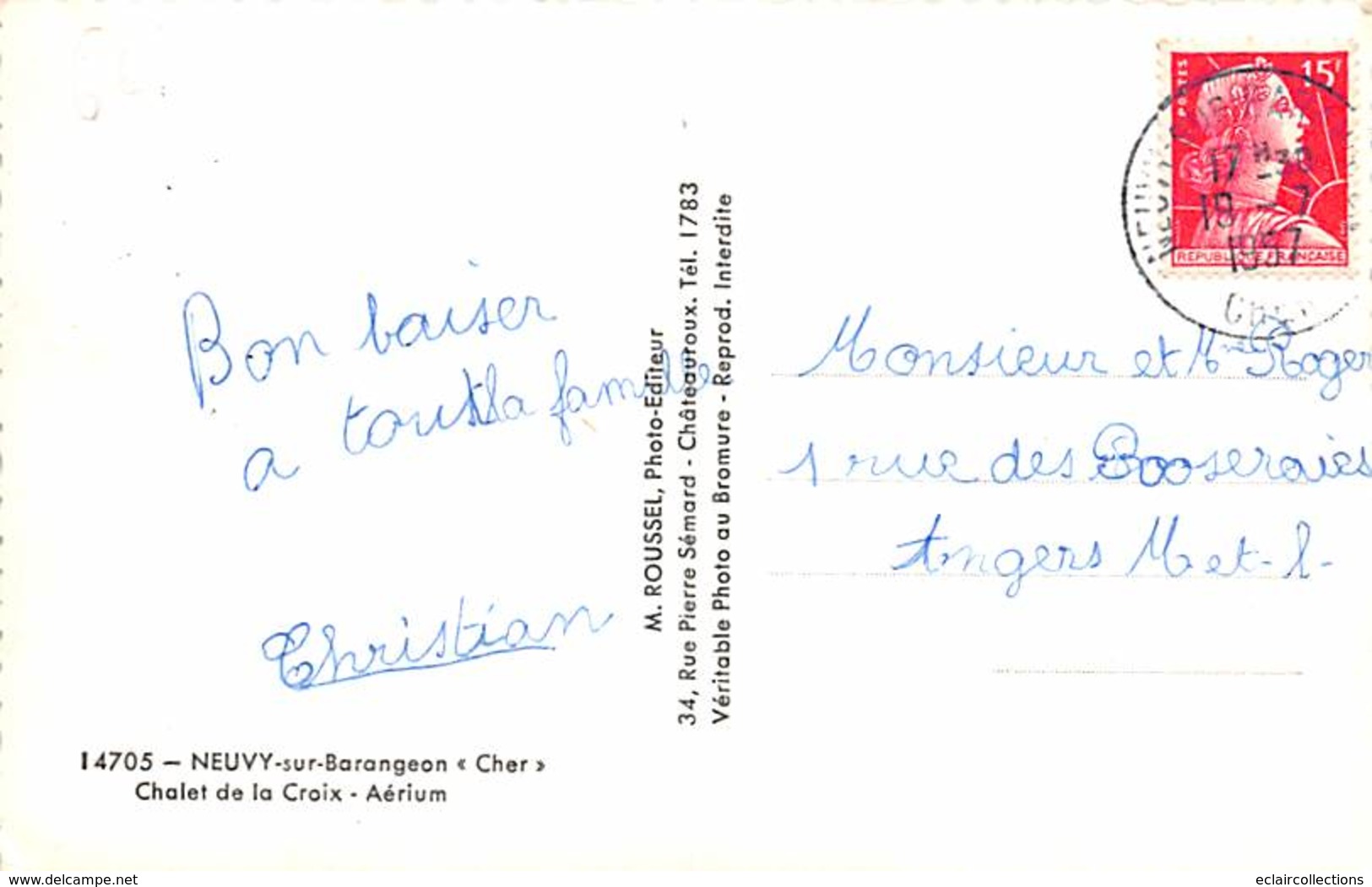 Neuvy Sur Barangeon       18        Chalet De La Croix. Aérium    1957     (voir Scan) - Otros & Sin Clasificación