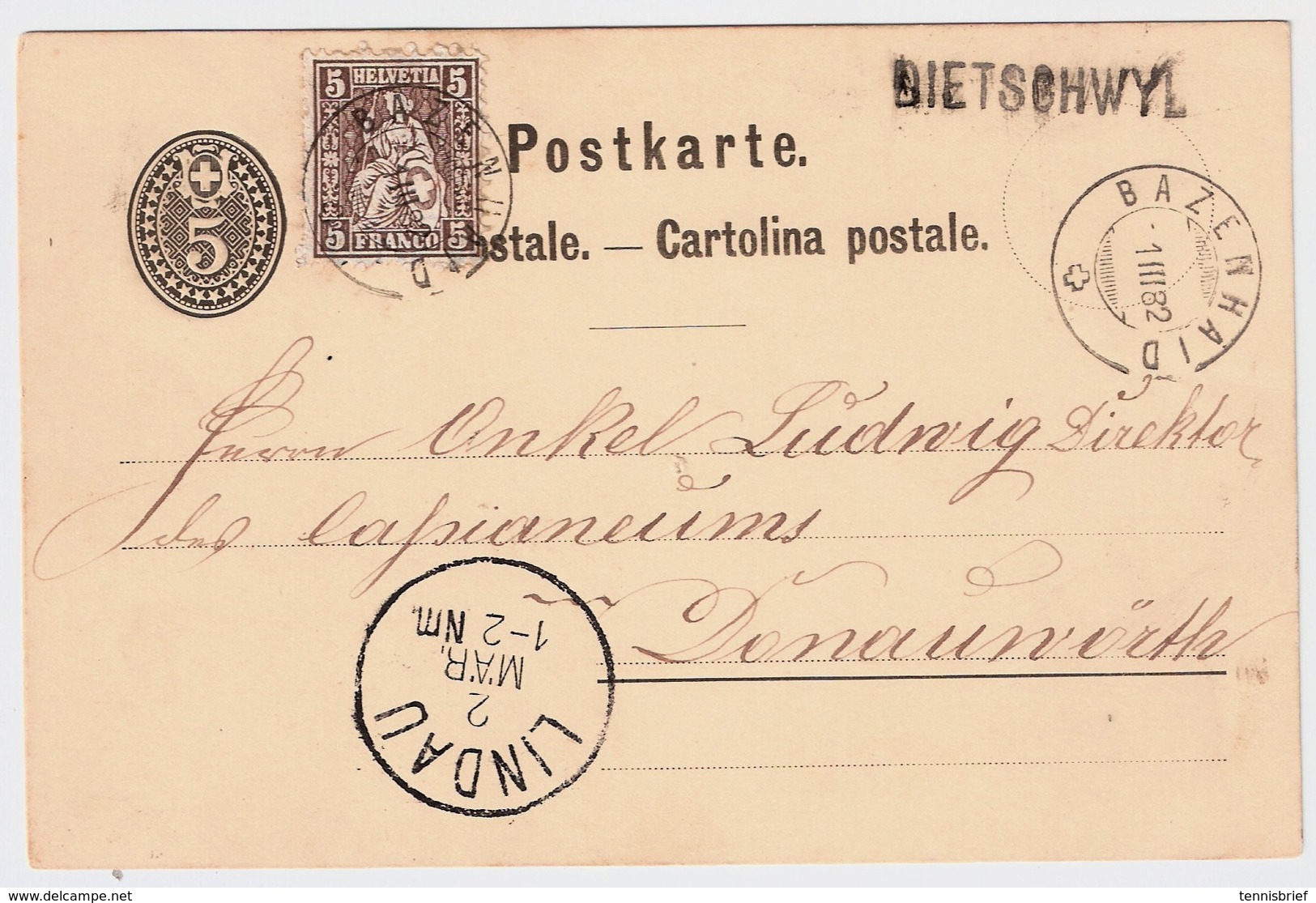 1882, 5 C. Faser-Papier A. GA , Seltener Stp. , #a1261 - Briefe U. Dokumente