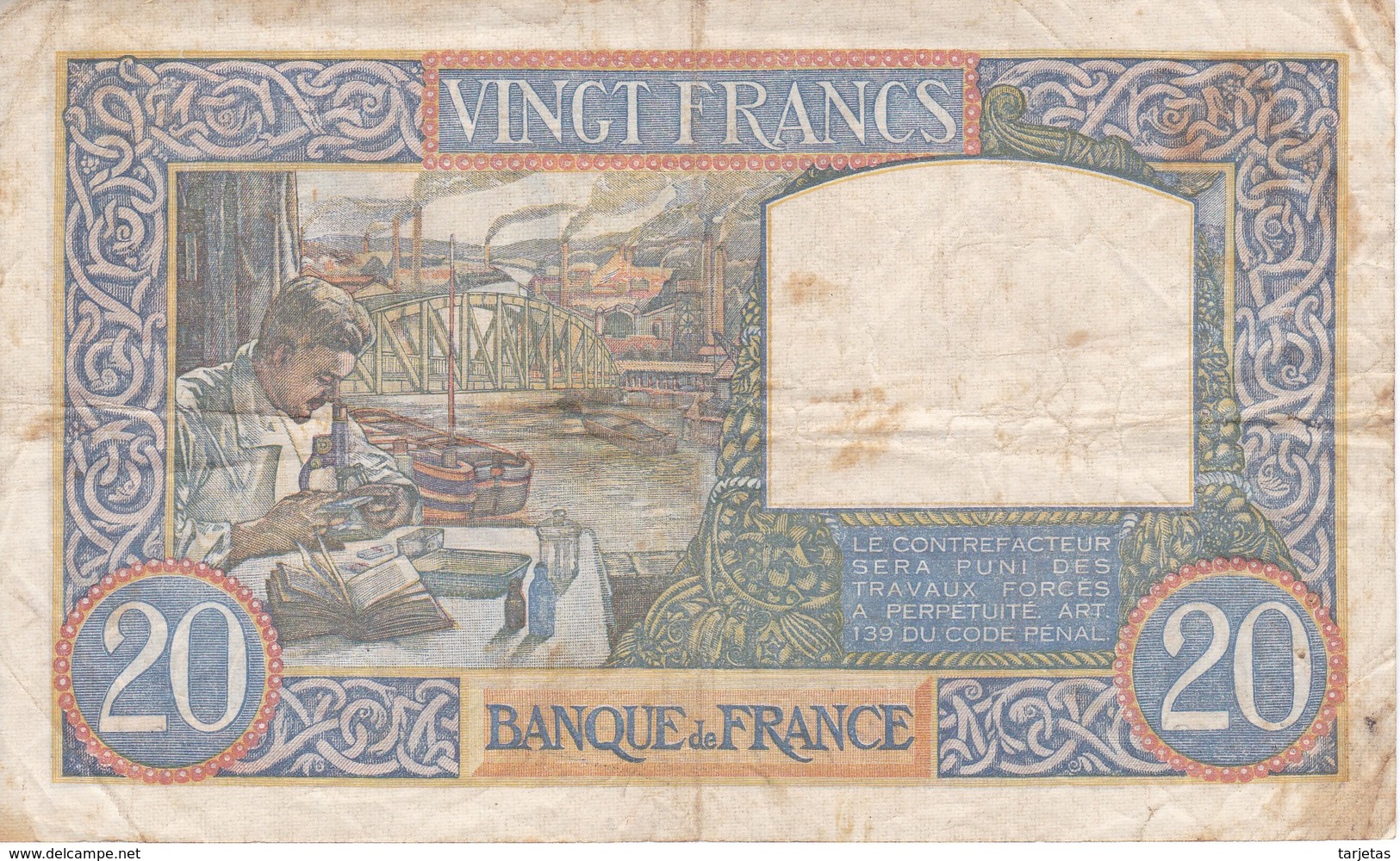 BILLETE DE FRANCIA DE 20 FRANCS DEL 17-7-1941 (BANKNOTE) SCIENCE - 20 F 1939-1942 ''Science Et Travail''