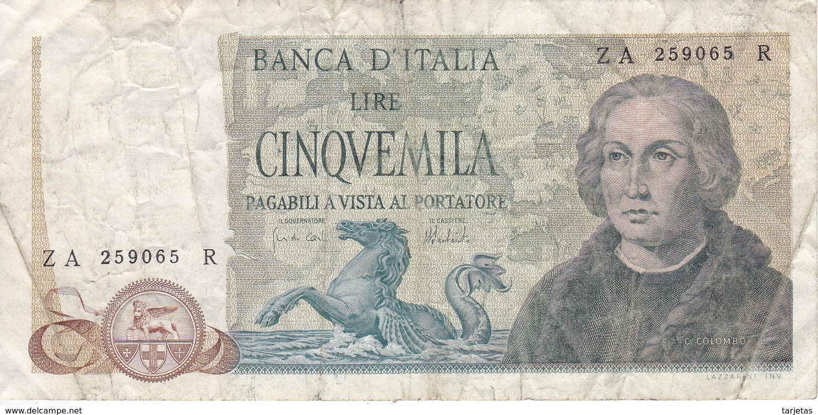 BILLETE DE ITALIA DE 5000 LIRAS DEL AÑO 1973 DE CRISTOBAL COLON  (BANKNOTE) - 5000 Liras