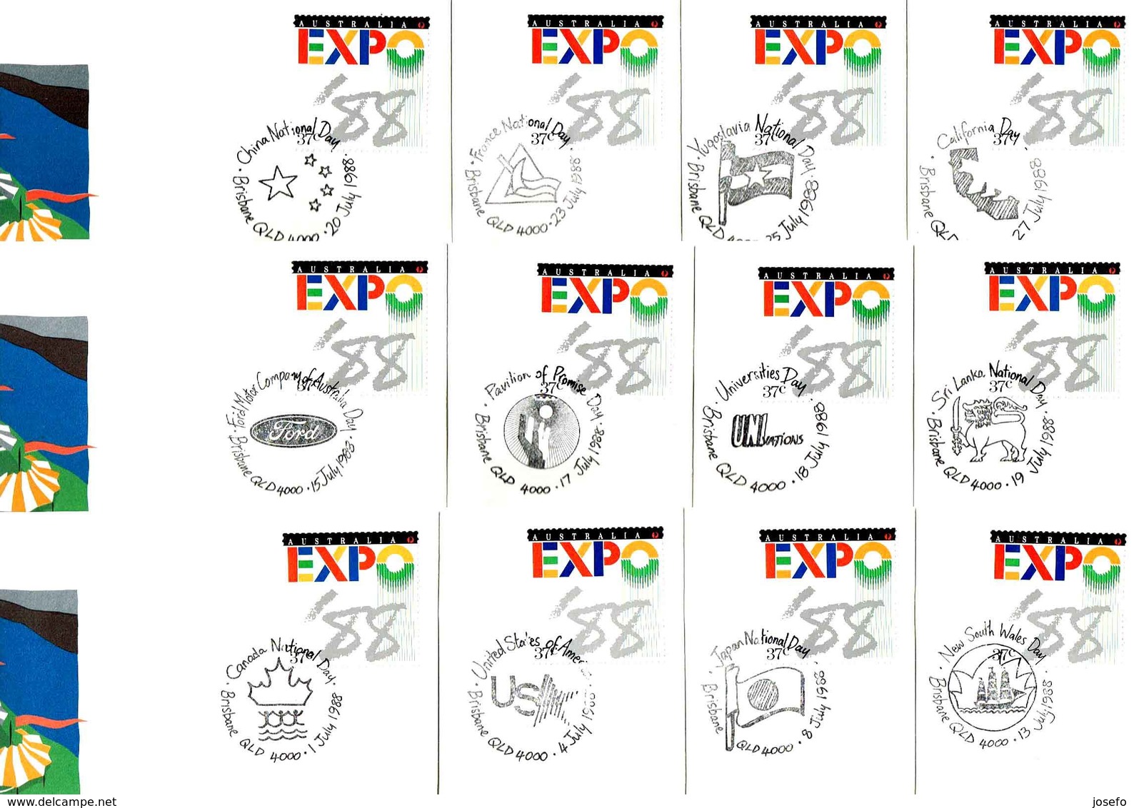 EXPO'88 BRISBANE, AUSTRALIA - RARO Juego COMPLETO 64 Matasellos De La Expo - Complet Set Of 64 Cancels. - Otros & Sin Clasificación