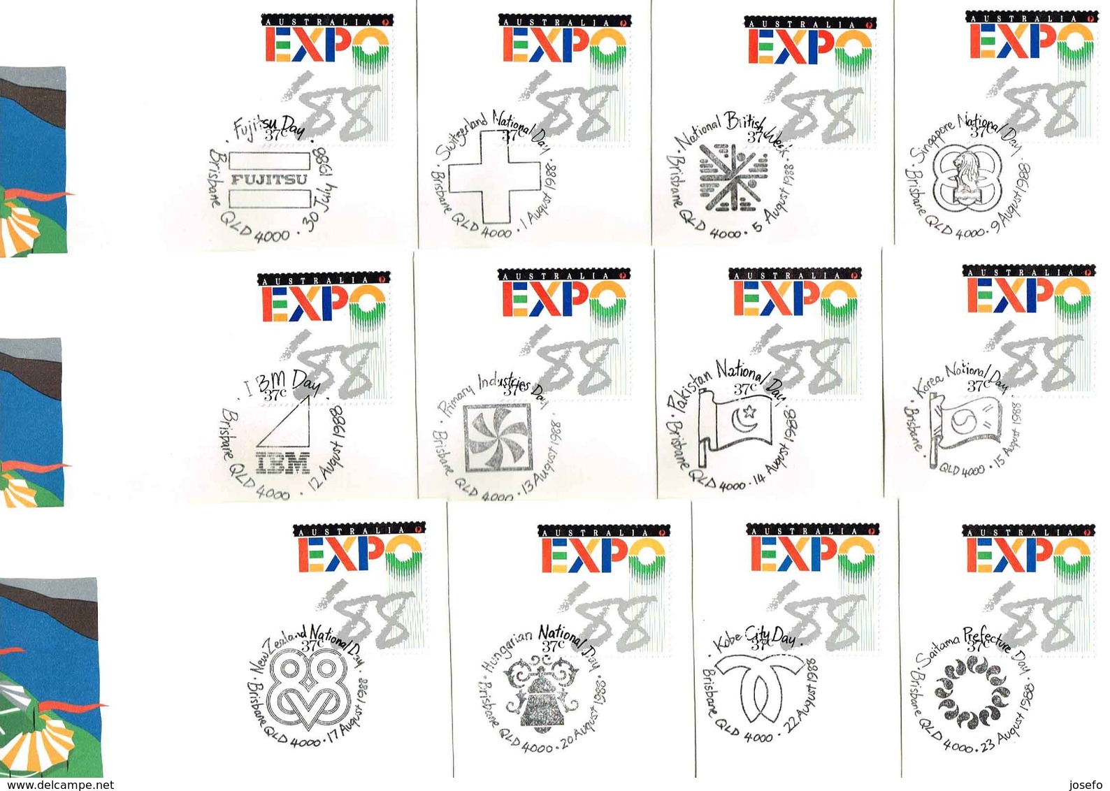 EXPO'88 BRISBANE, AUSTRALIA - RARO Juego COMPLETO 64 Matasellos De La Expo - Complet Set Of 64 Cancels. - Otros & Sin Clasificación