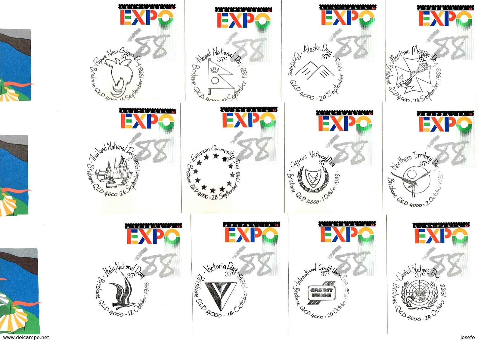 EXPO'88 BRISBANE, AUSTRALIA - RARO Juego COMPLETO 64 Matasellos De La Expo - Complet Set Of 64 Cancels. - Otros & Sin Clasificación