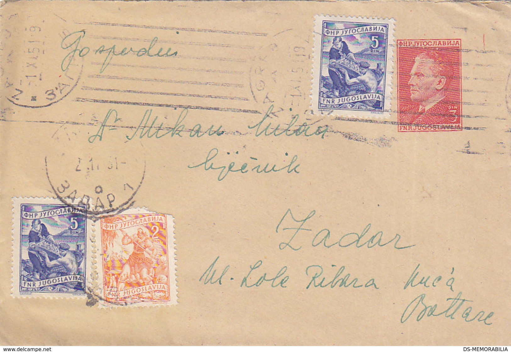 Yugoslavia Uprated Letter Zagreb, Postage Due Zadar 1951 - Covers & Documents