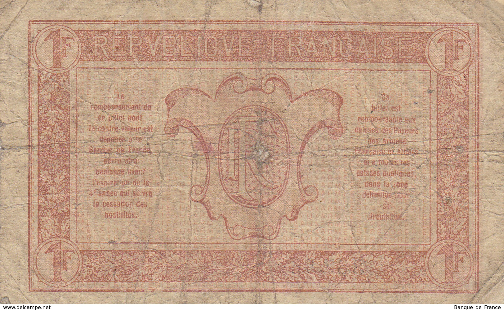 Billet 1 F Trésorerie Aux Armées Lettre N FAY VF 4.1 N° 0.367.953 - 1917-1919 Trésorerie Aux Armées