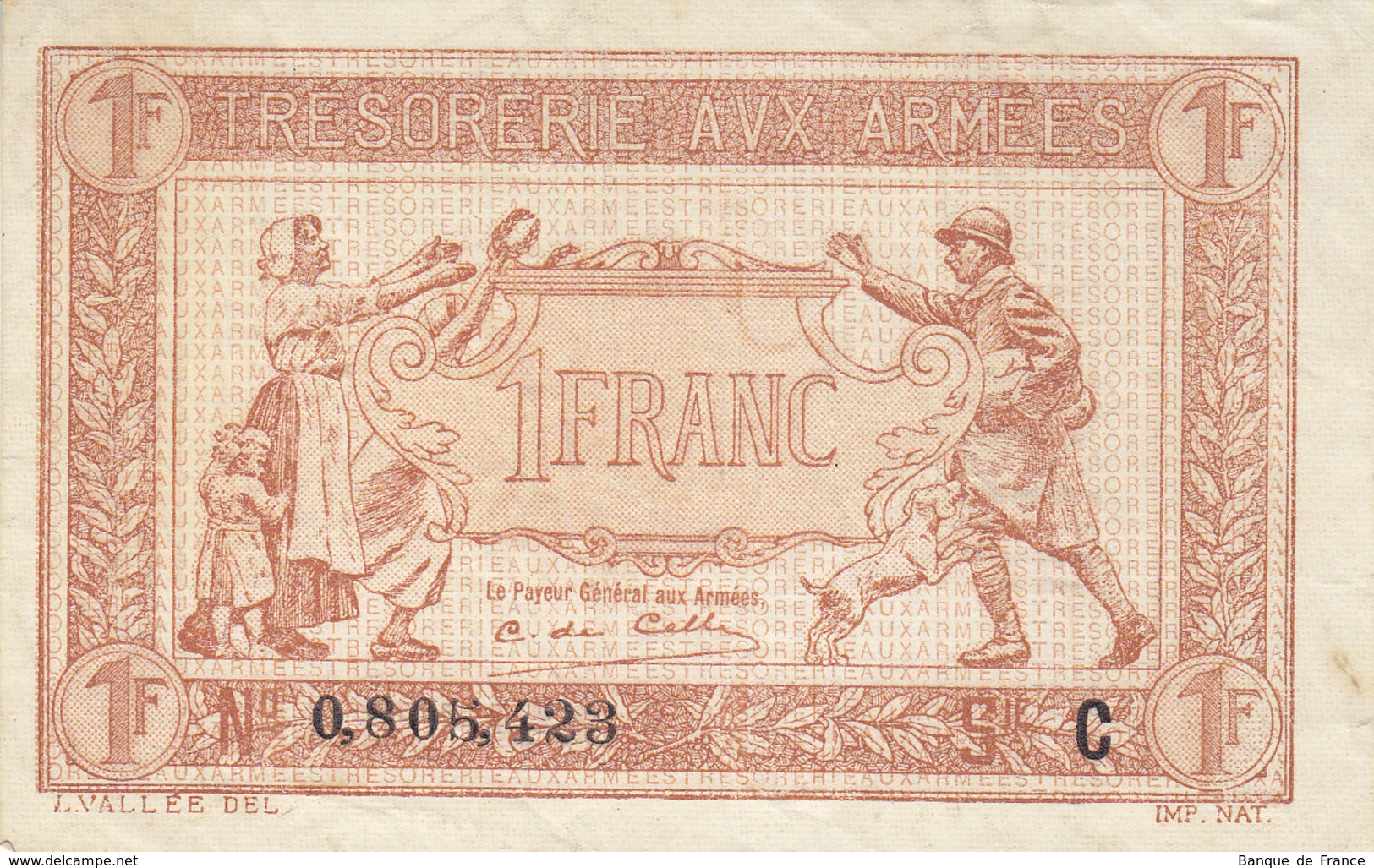 Billet 1 F Trésorerie Aux Armées Lettre C FAY VF 3.3 Bel état N° 0.805.423 - 1917-1919 Trésorerie Aux Armées