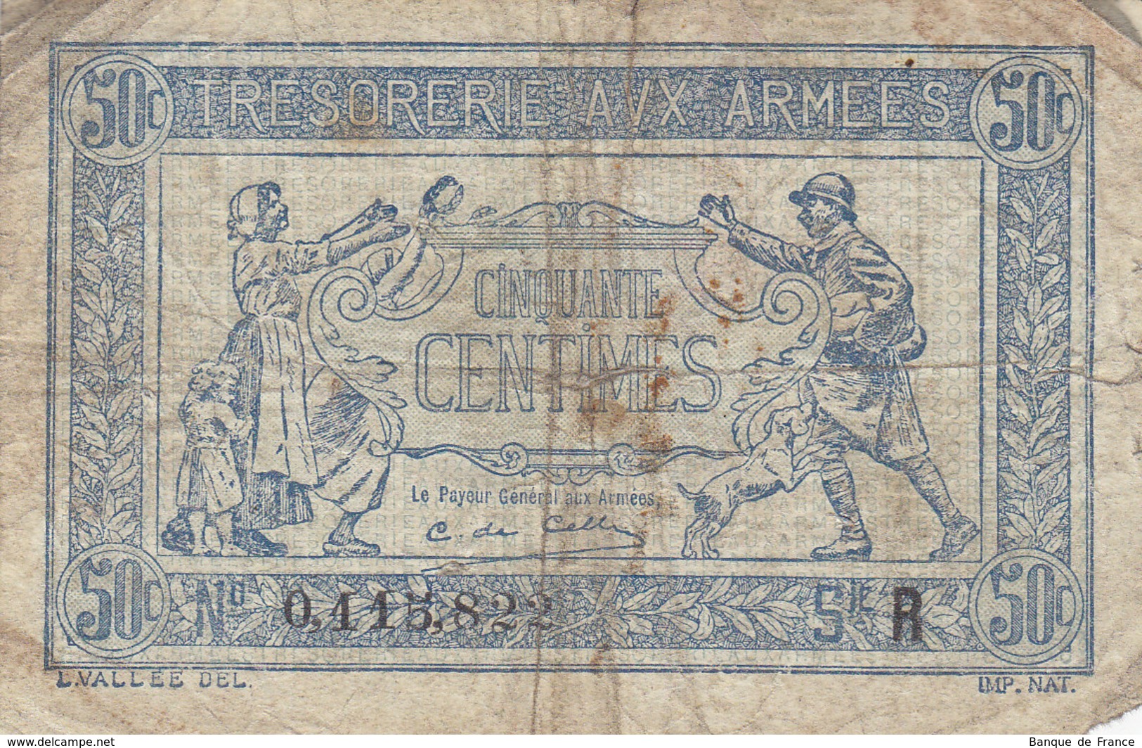 Billet 50 C Trésorerie Aux Armées Lettre R FAY VF 2.1 N° 0.115.822 - 1917-1919 Trésorerie Aux Armées