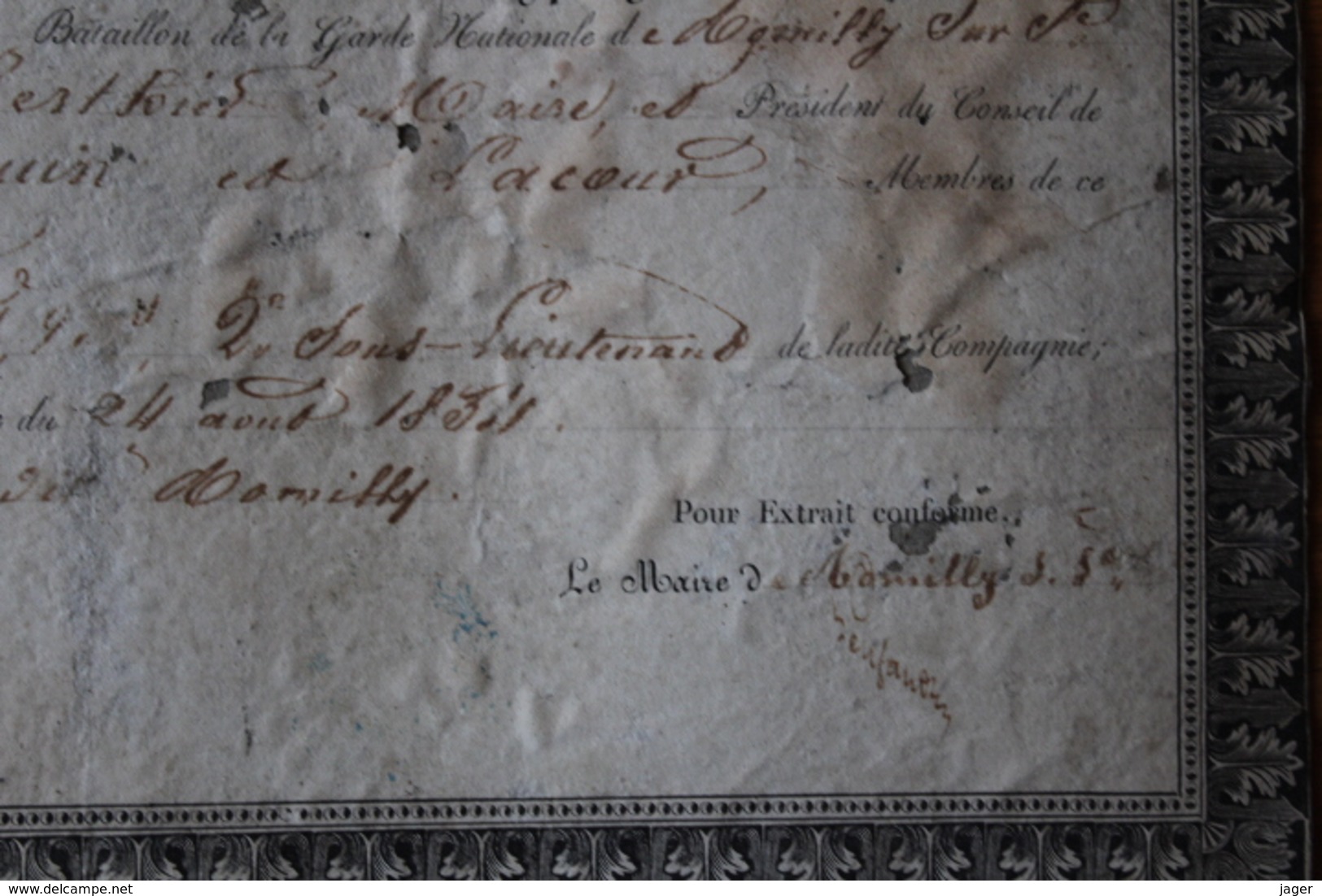 Garde Nationale De L'Aube Romilly Sur Seine  1834  Diplome - Documents Historiques