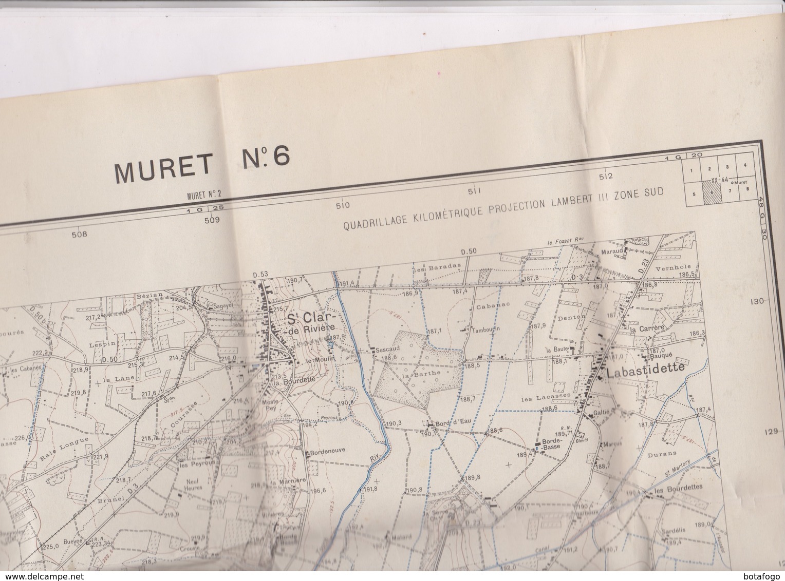 CARTE TOPOGRAPHIQUE MURET No 6 ET ENVIRONS, LHERM, LABASTIDETTE,ST CLAR ET POUCHARRAMET - Cartes Topographiques