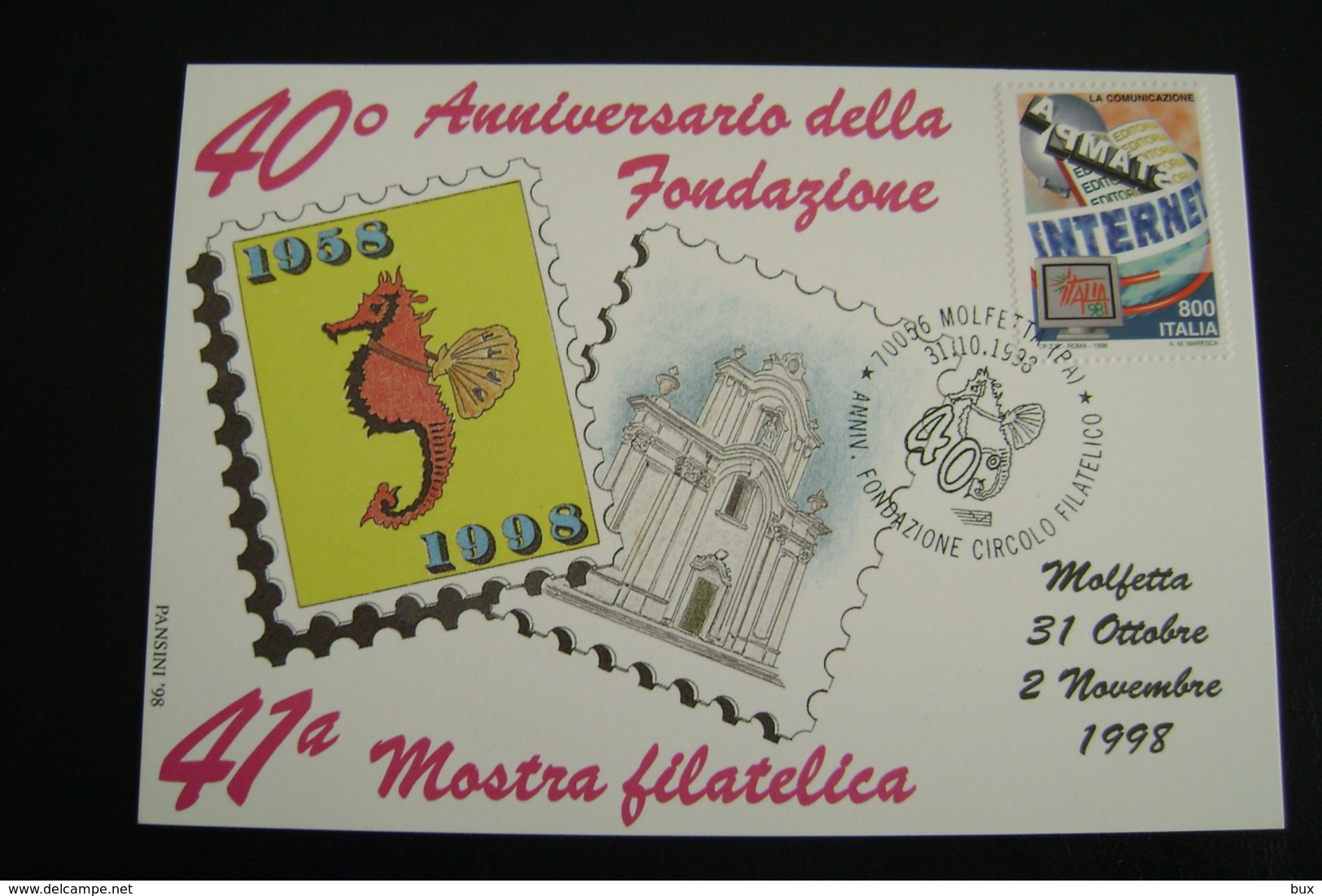 1998   41°    MOLFETTA  FDC MOSTRA FILATELICA FIRST DAY PREMIER JOUR MAXIMUM - Francobolli (rappresentazioni)