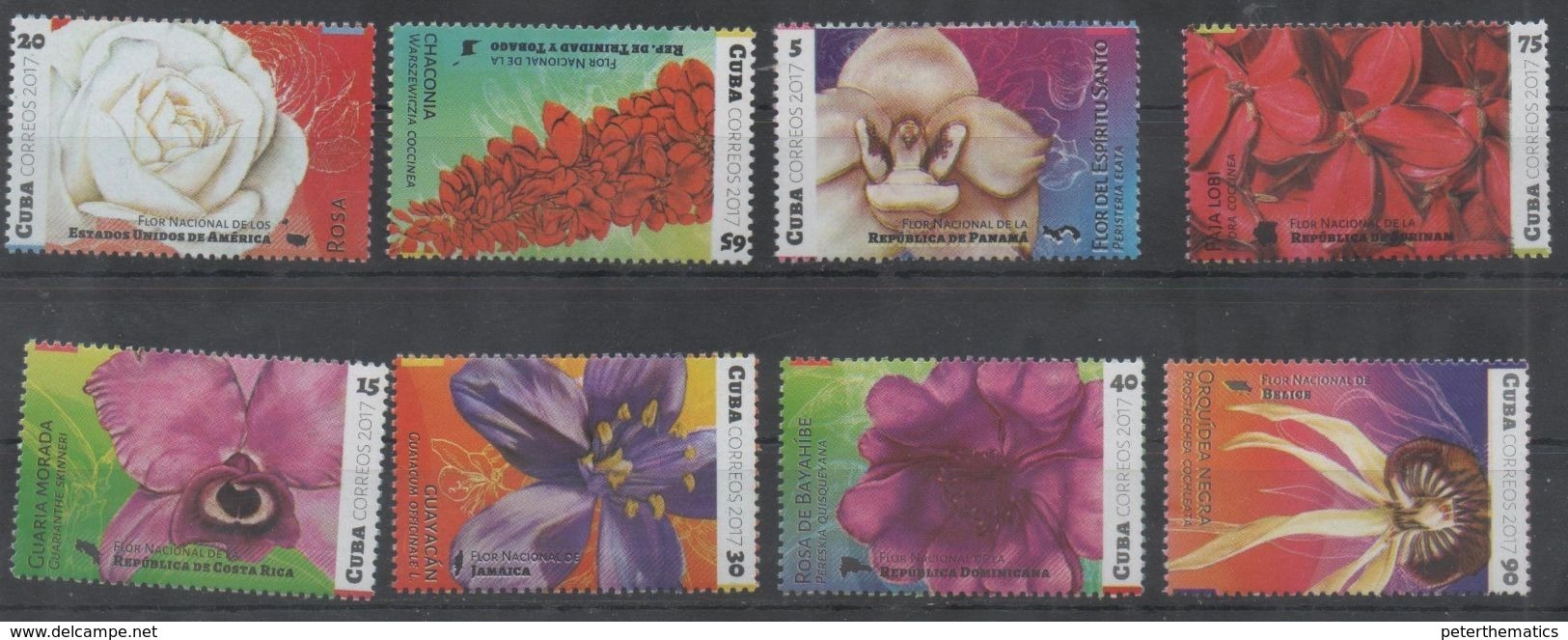 FLORA , 2017, MNH, NATIONAL FLOWERS OF THE AMERICAS, ROSES, ORCHIDS, 8v - Orchids