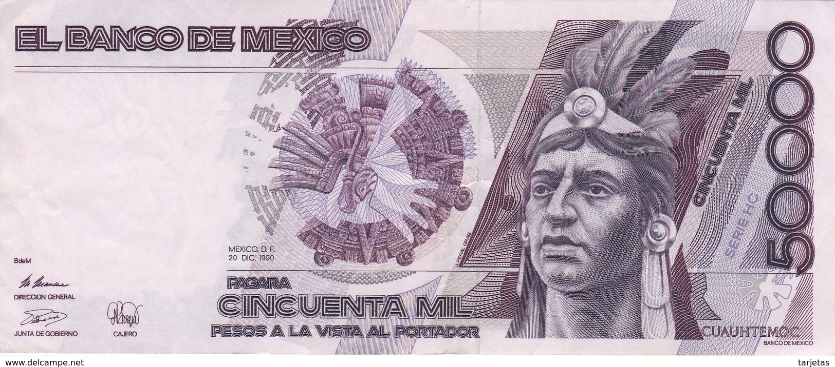 BILLETE DE MEXICO DE 50000 PESOS AÑO 1990 EN CALIDAD EBC (XF)  (BANKNOTE) - México