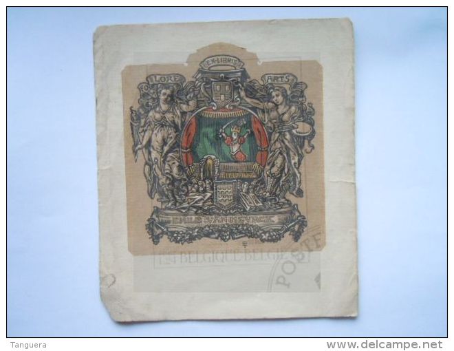 Ex-libris Emile Van Heurck Folklore Beaux Arts Form. 12,5 X 14,2 Cm Beschadigd Abimé Zie Foto Voire Photo - Ex-libris