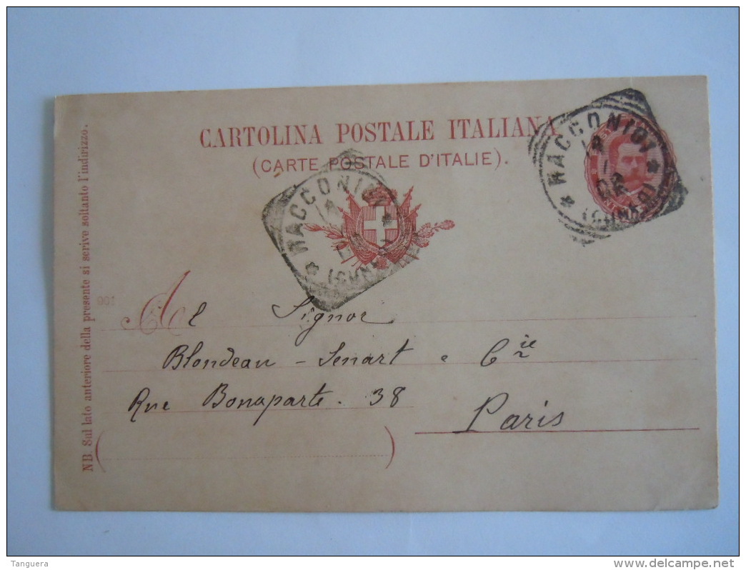 Italie Italia Entier Postal Stationary Cartolina 1902 Racconigi (Cuneo) -&gt; Paris - Interi Postali