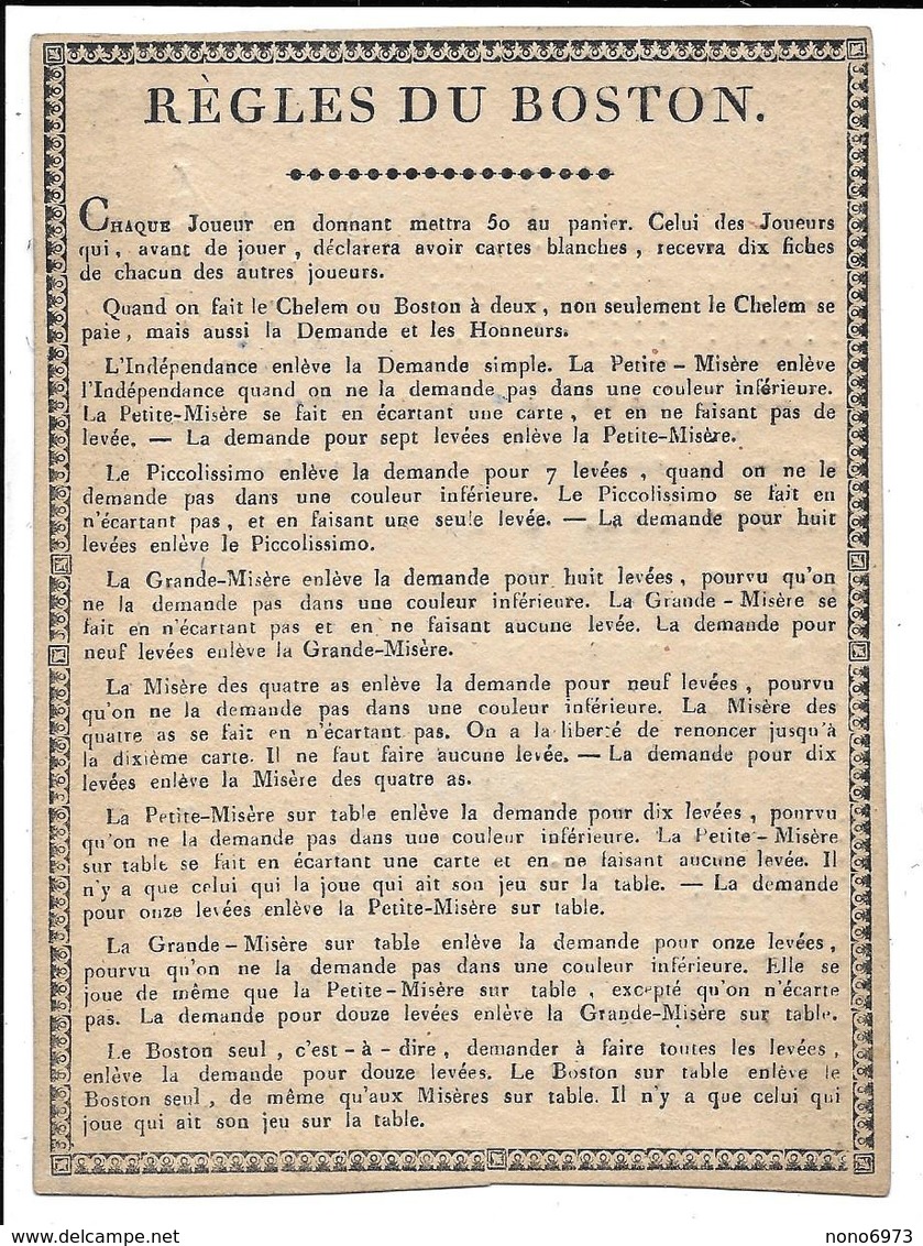 Ca 1810-1830 Règles Et Paiemens Au Boston De Fontainebleau (ancêtre Du Whist) - Cartes à Jouer Classiques