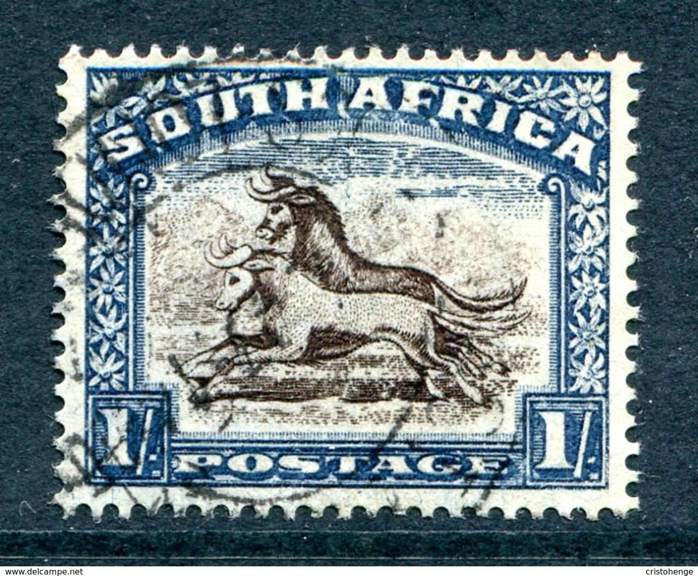 South Africa 1933-48 SUID-AFRIKA Hyphenated - 1/- Wildebeest Used (SG 62) - Used Stamps