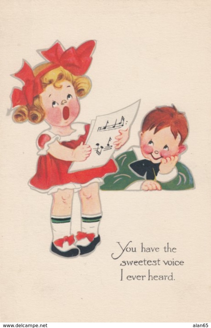 Artist Image 'You Have The Sweetest Voice Ive Ever Heard' Girl Sings Boy Romance Theme C1910s/20s Vintage Postcard - Other & Unclassified