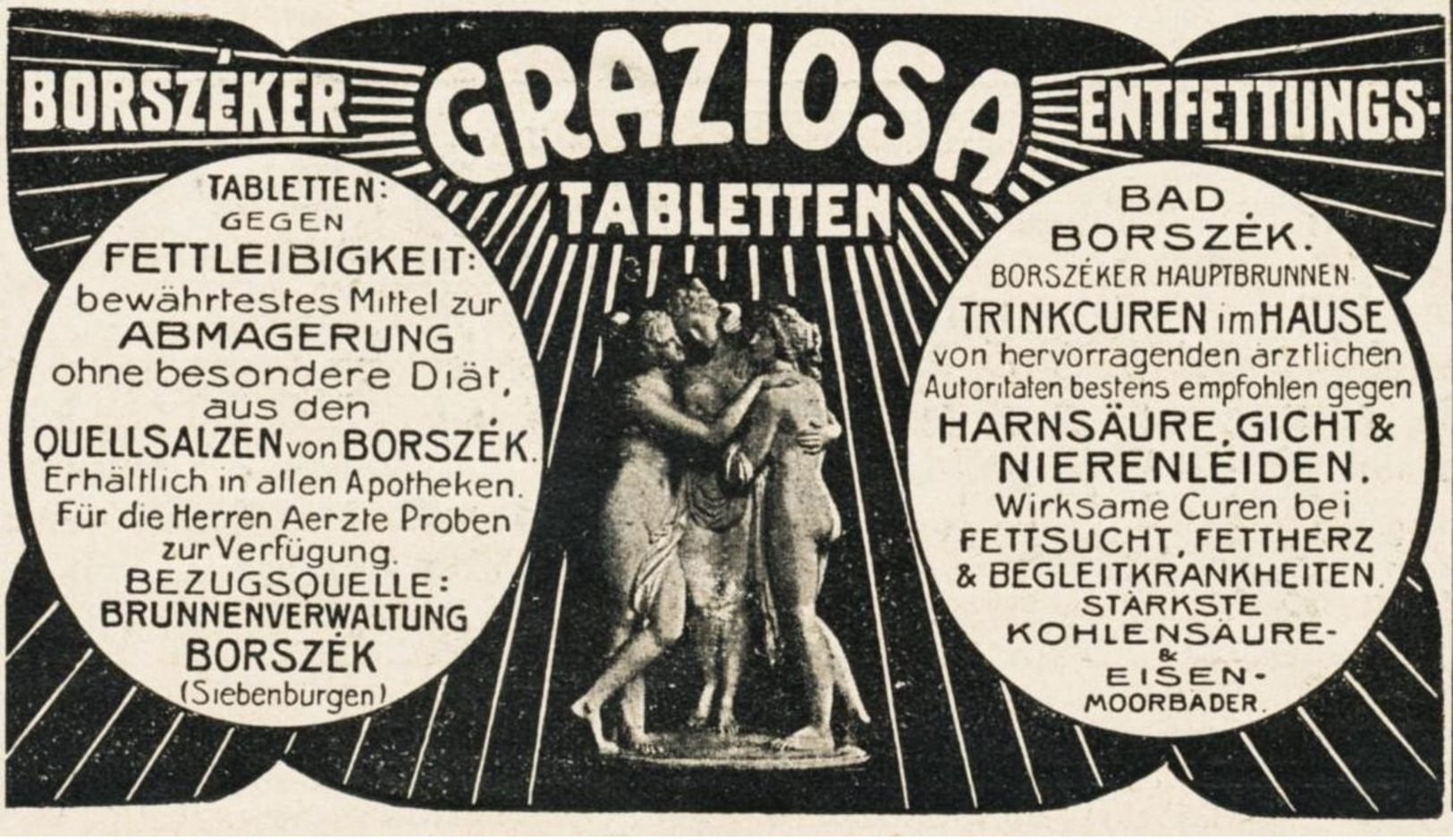 Original-Werbung/ Anzeige 1906 - BORSZÉKER GRAZIOSA ENTFETTUNGS - TABLETTEN - BORSZÉK - Ca. 90 X 50 Mm - Publicités