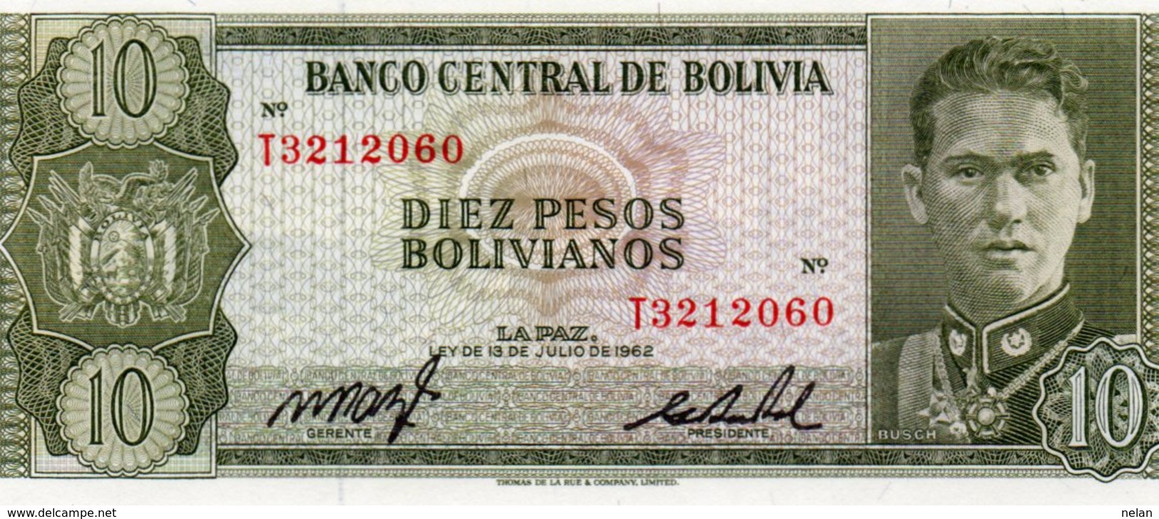 BOLIVIA 10 PESOS BOLIVIANOS 1962 - P-154a.17 Unc - Bolivië