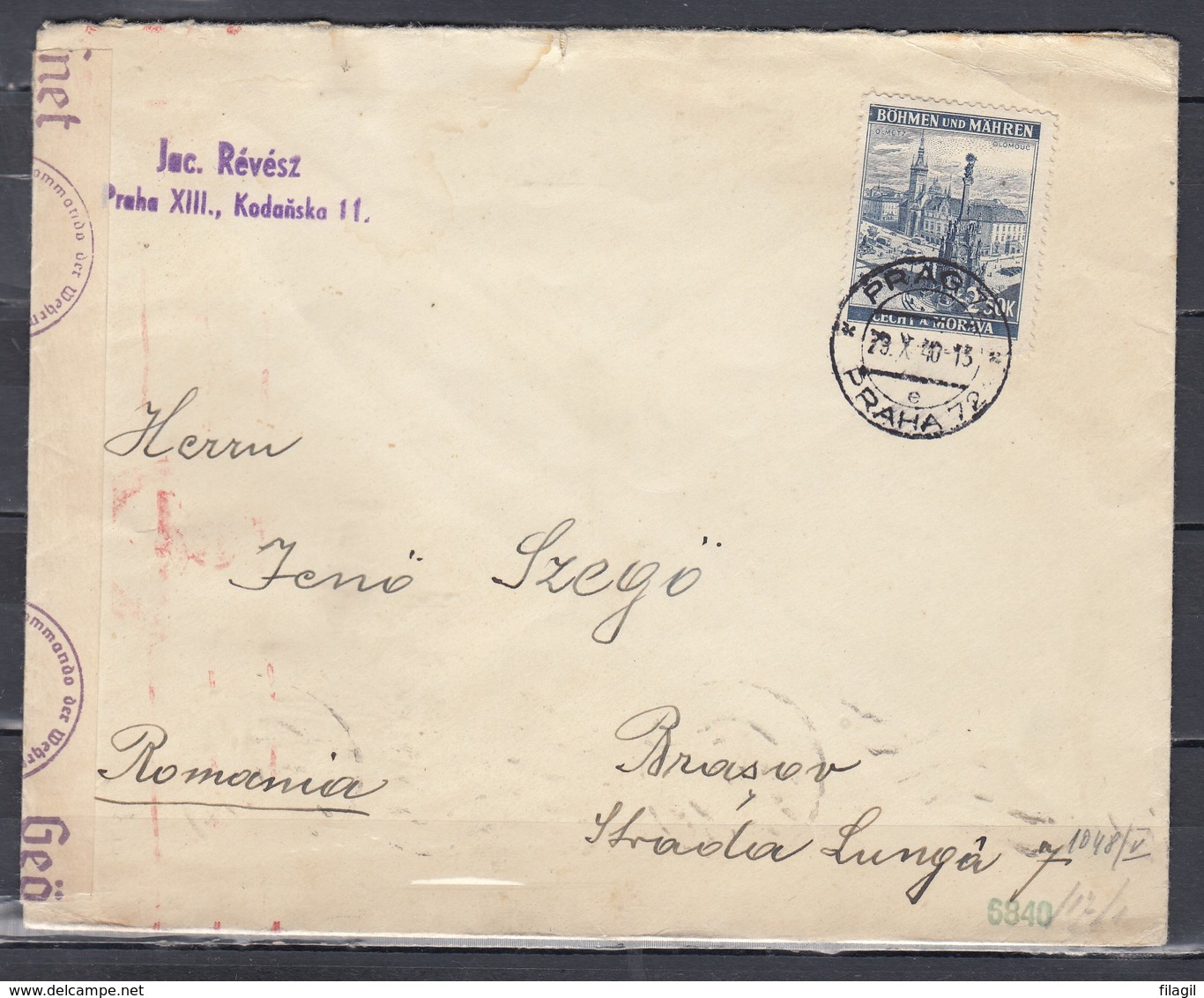 Censuur Brief Von Prag 72 Nach Brasov (134) (29/X/1940) - Lettres & Documents