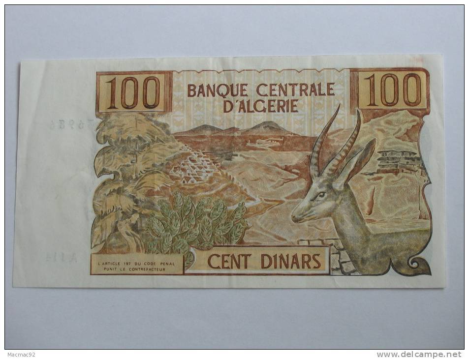 100 Dinars 1970 - Banque Centrale D'Algérie. **** EN ACHAT IMMEDIAT **** - Algerije